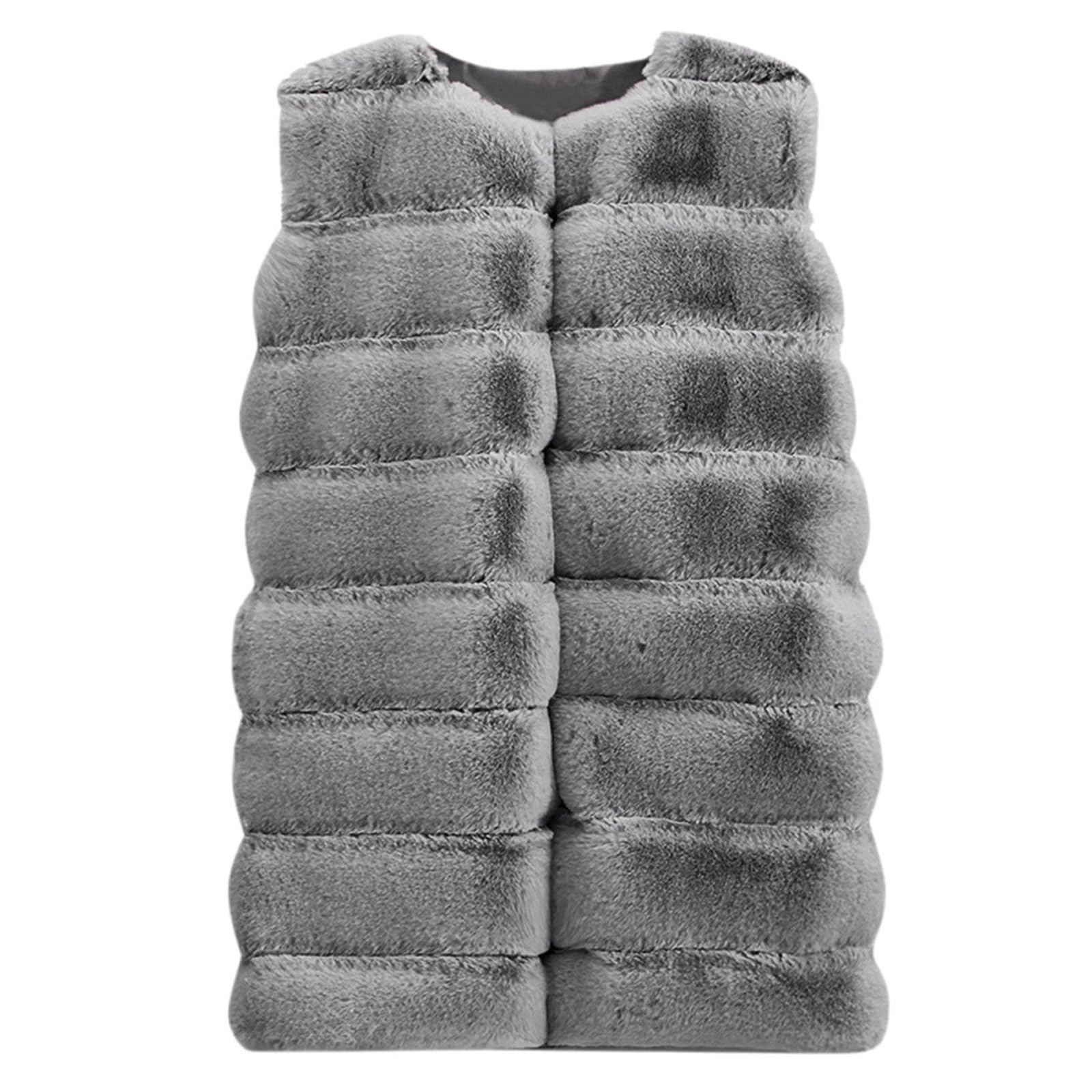 Gilet di pelliccia da donna in pelliccia sintetica, elegante pelliccia sintetica, senza maniche, lungo, per autunno e inverno, caldo, per le mezze stagioni