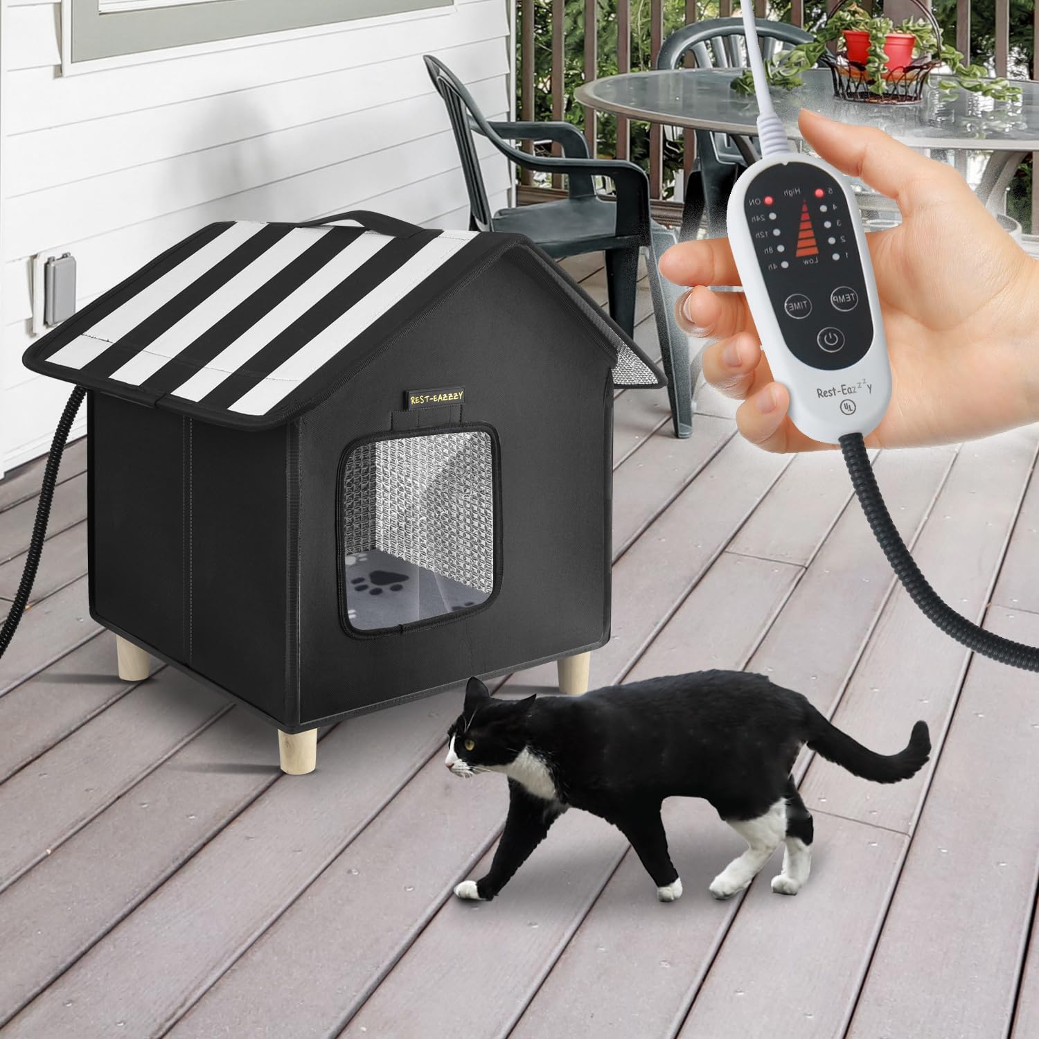 Amazon.com : Rest-Eazzzy Cat House, Outdoor Cat Bed, Weatherproof Cat  Shelter for Outdoor Cats Dogs and Small Animals (Heat Black M) : Pet  Supplies