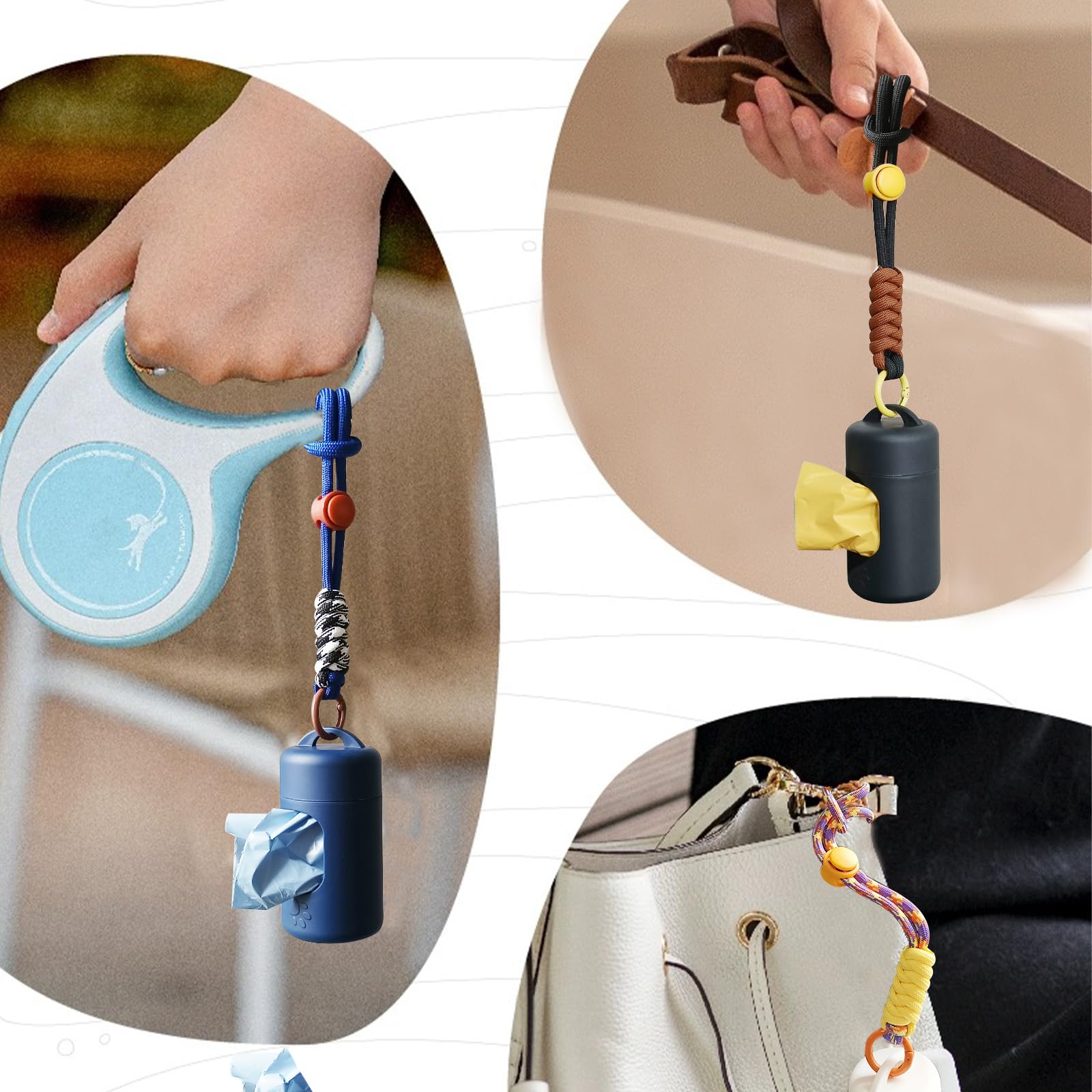 Dispenser Per Sacchetti Cacca Cane - 3 Pezzi Ricaricabili, Con Cordino, Leggero E Portatile