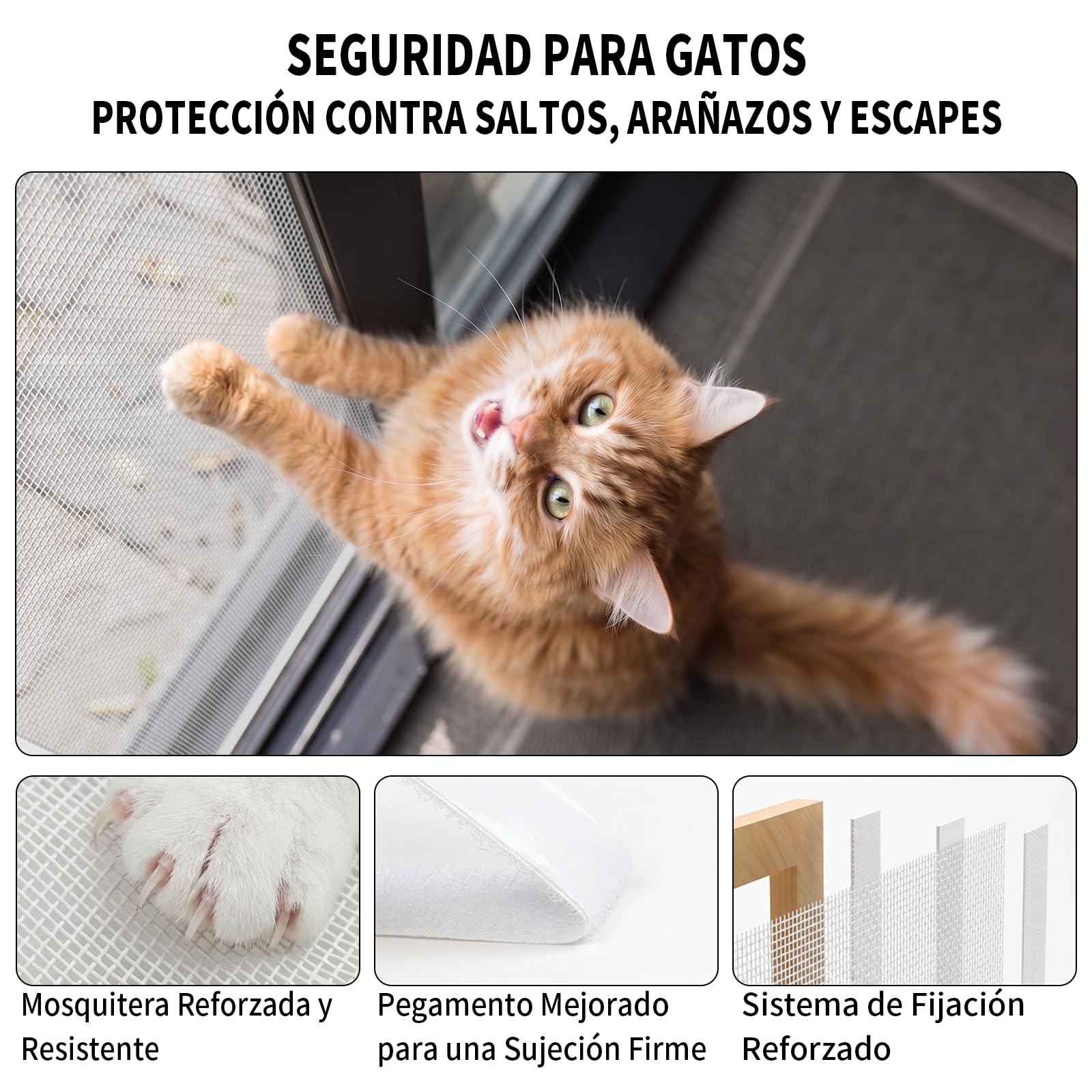 BKSAI Mosquitera Ventana para Gatos, Red Anticaída Adhesiva sin Taladrar, Malla Recortable Resistente a Arañazos, Protección Mascotas para Ventana - 130x150 CM Blanco Roto