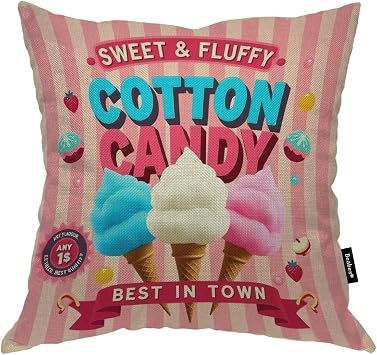 Couch Pillow Cotton Candy Throw Pillow Cover, Sweet Ice Cream Pink Decorative Home Pillow Case Soft Pillow Cushion Covers for Sofa Car Office Bedroom 18x18 Inch