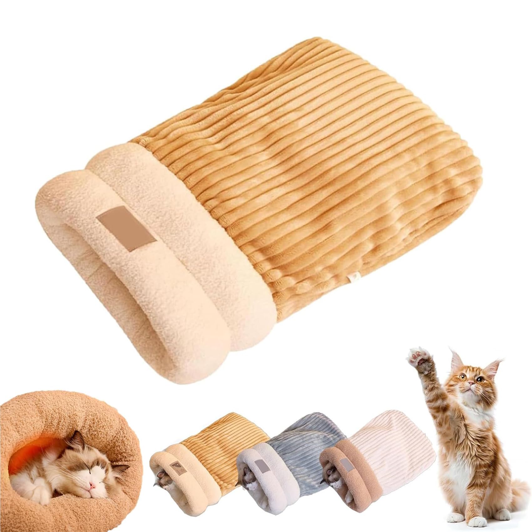 Cat Sleeping Bag, Cat Sleeping Bag for Indoor Cats, Cat Winter Sleeping Bag, Cat Bed Cave, Winter Cat Sleeping Bag for Cats, 360°Wrap Comfortable Soft Plush Sack Self Warm Pet Snuggle Sack (M,Brown)