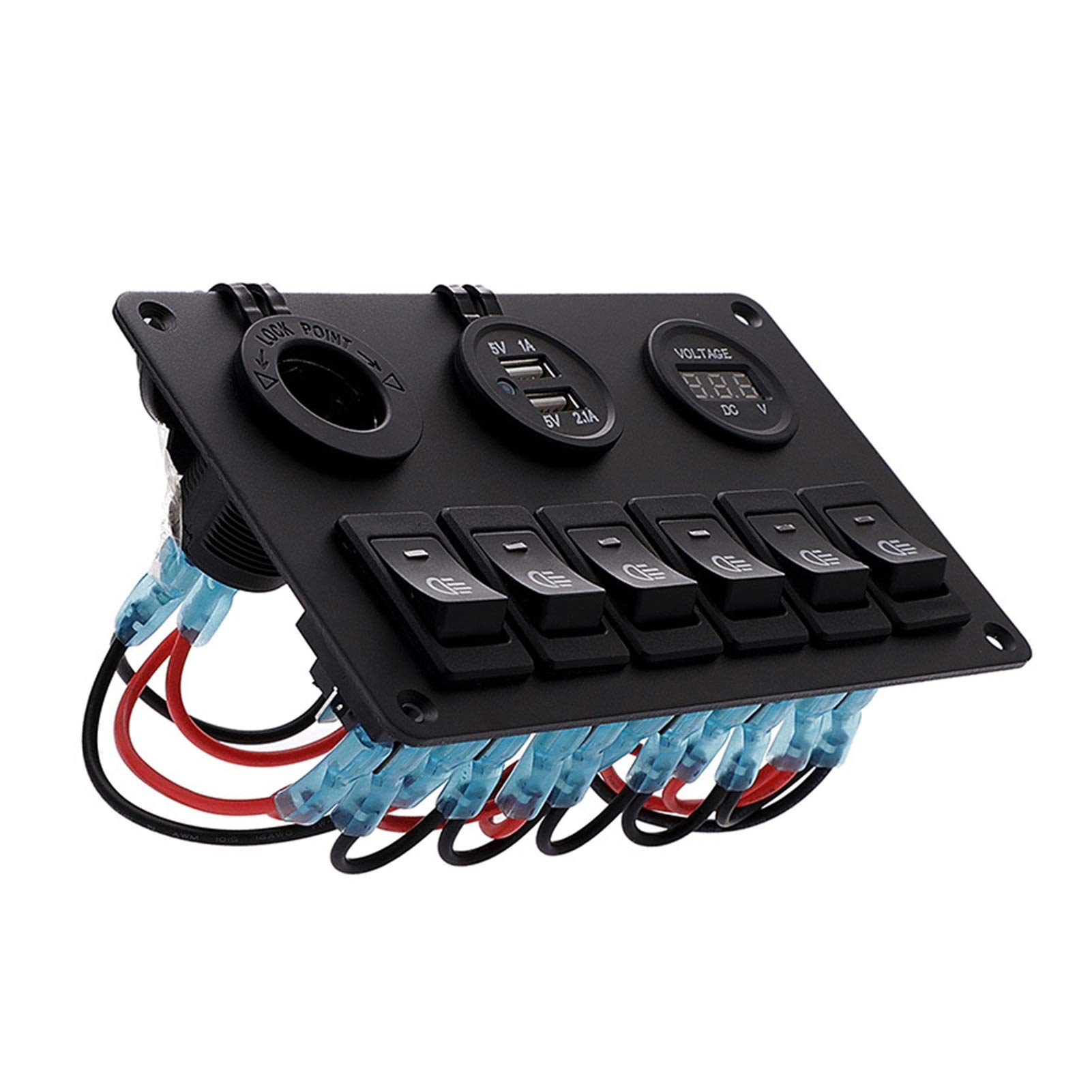 6-krotny panel przełączników, do gniazda zasilania 12 V, ładowarki USB, 3,1 A, cyfrowy woltomierz, przełącznik kołyskowy, sterowanie samochodem, łodzią, kamperem, kempingową