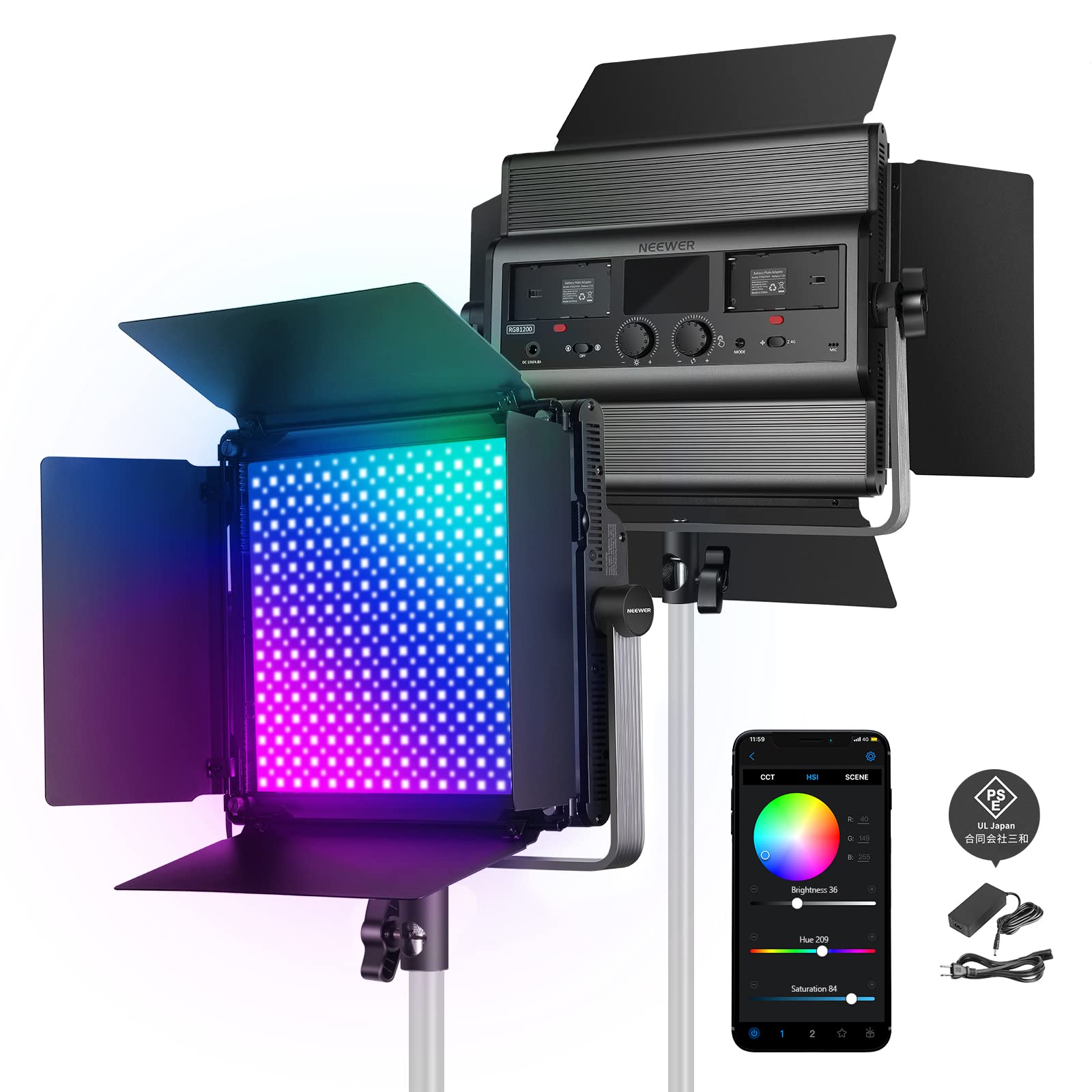 Amazon | NEEWER 60W RGB1200ビデオライト APPと2.4Gリモート 