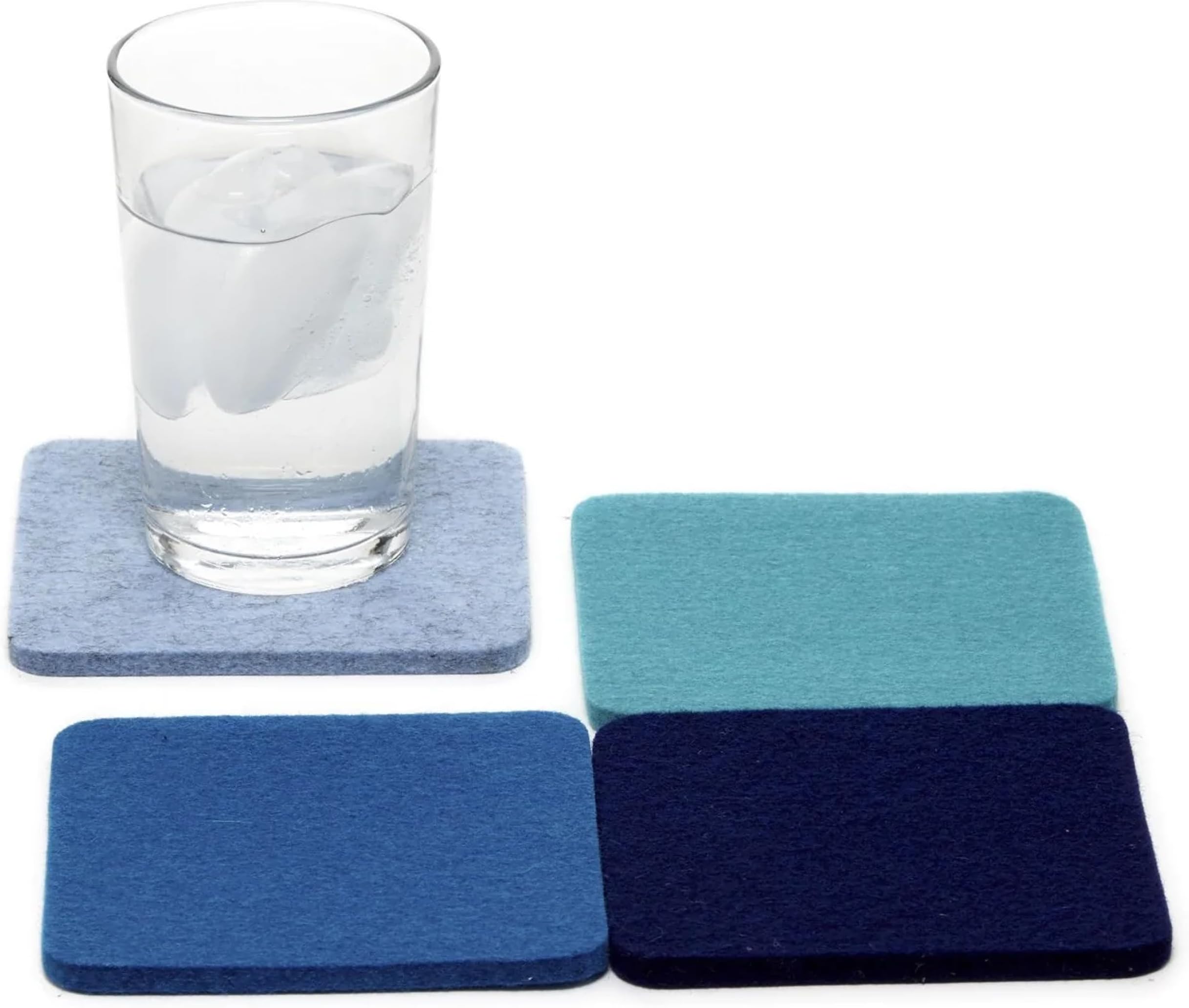 Bierfilzl Square Felt Coasters - Multi-Color Set of 4-100% Merino Wool - Water-Wicking, Stain-Resistant, Absorbent (Ocean)
