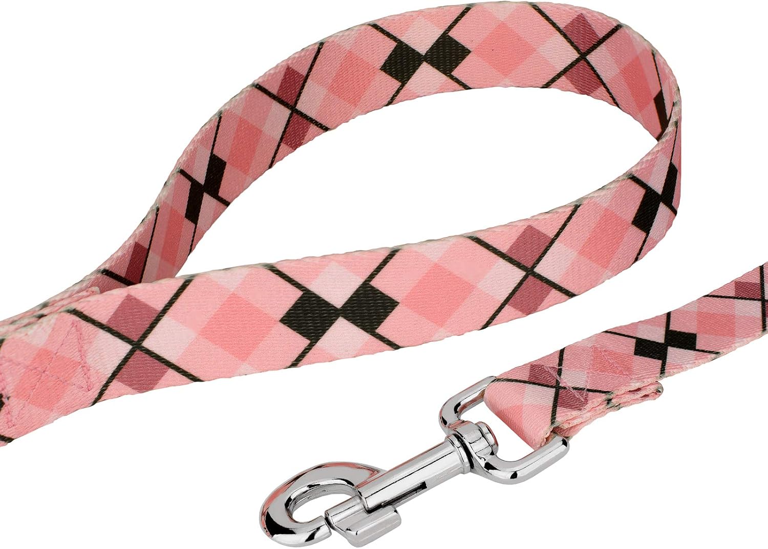 Country Brook Petz - Premium Pink and Brown Argyle Collar and Leash Limited Edition - Plaid and Argyle Collection Featuring Charming Designs (1 Inch, Extra Large)
