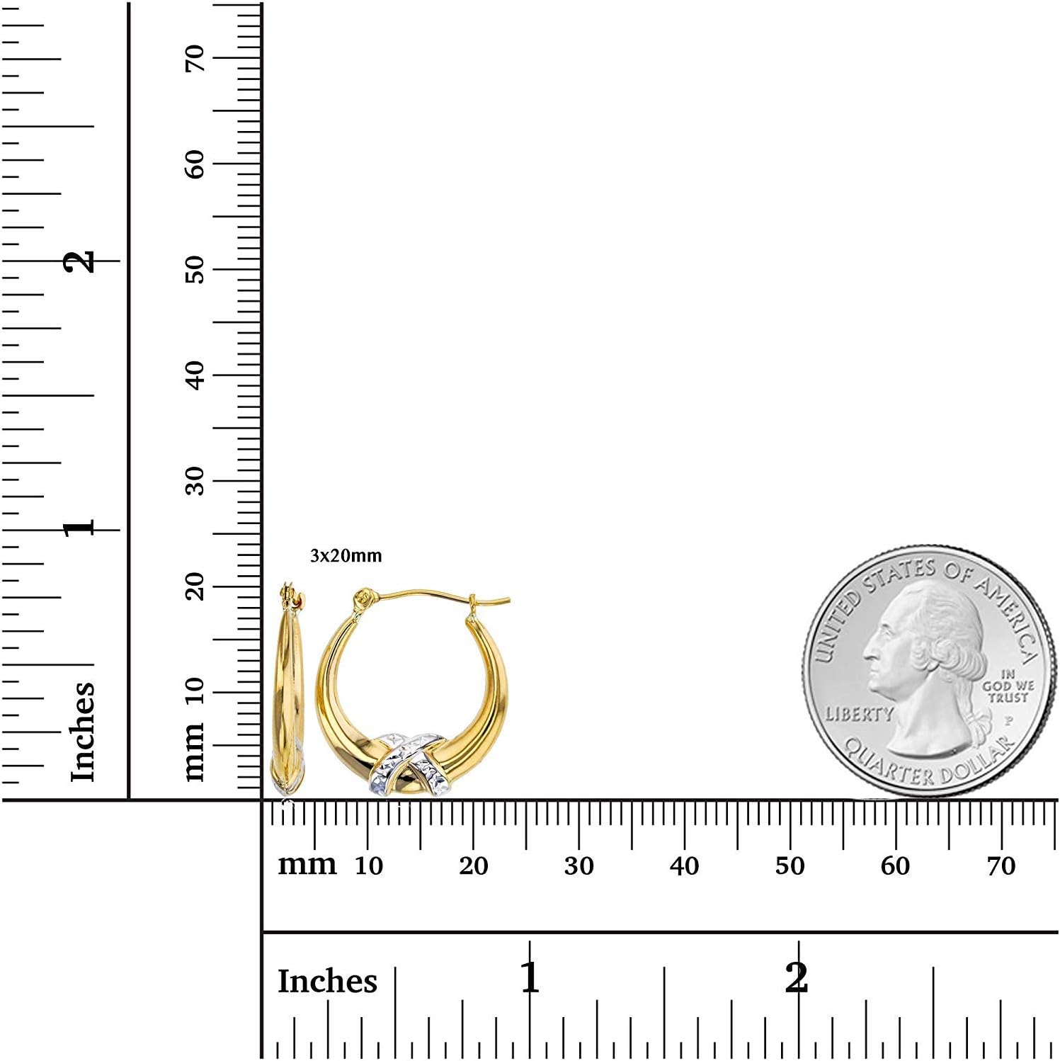 14K Yellow Gold 3mm Thick High Polished Knot Hoop Earrings With Hinged Clasp | Yellow and White Knot Hoops | 3x18mm | For Sensitive Ears | Solid Gold Earrings for Women