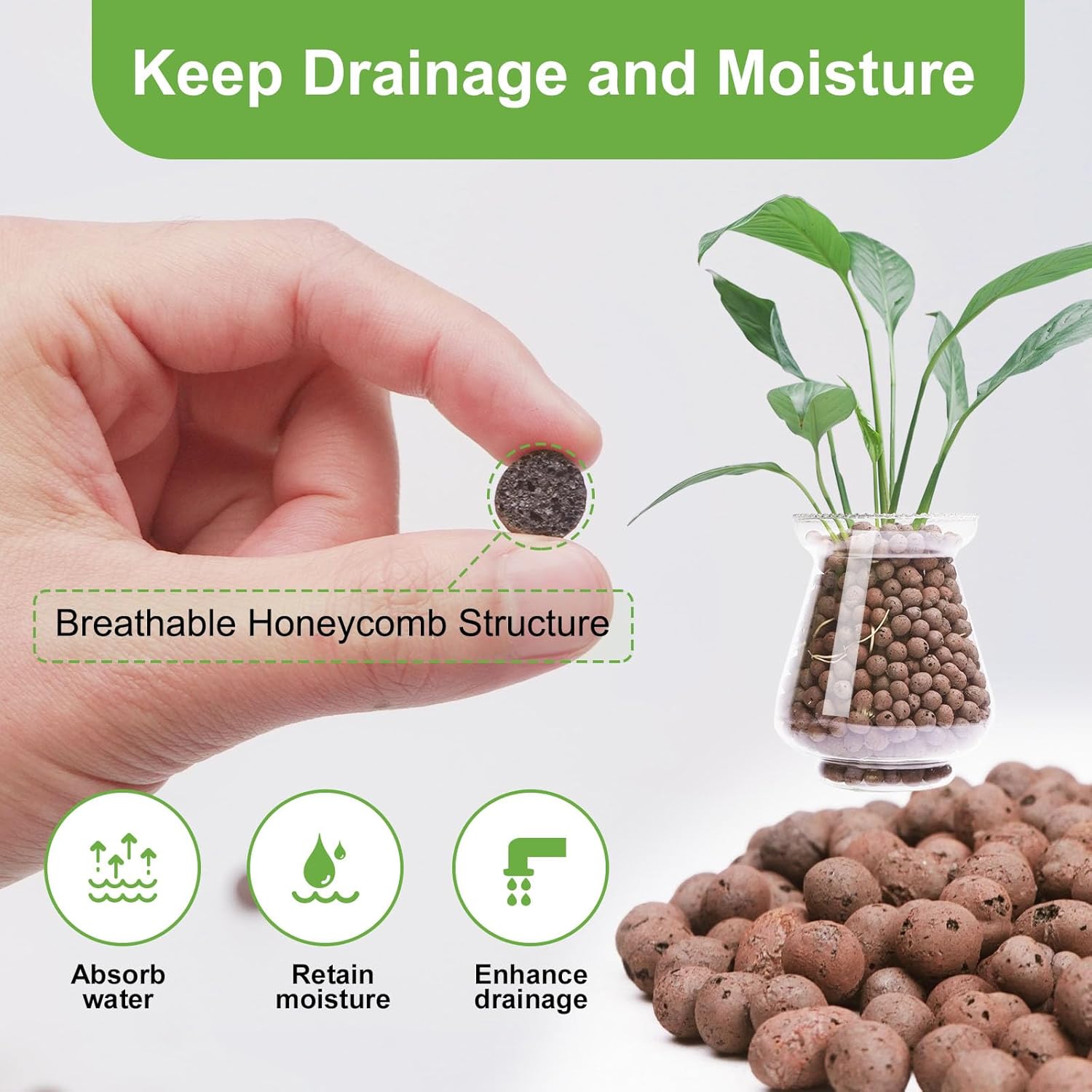 Pulovin 10 lbs LECA Clay Pebbles for Plants, 4-16mm LECA Balls for Indoor Plants Drainage, Hydroponics, Aquaponics, Natural Clay Balls for Soil Root Development, Orchid Potting Mix