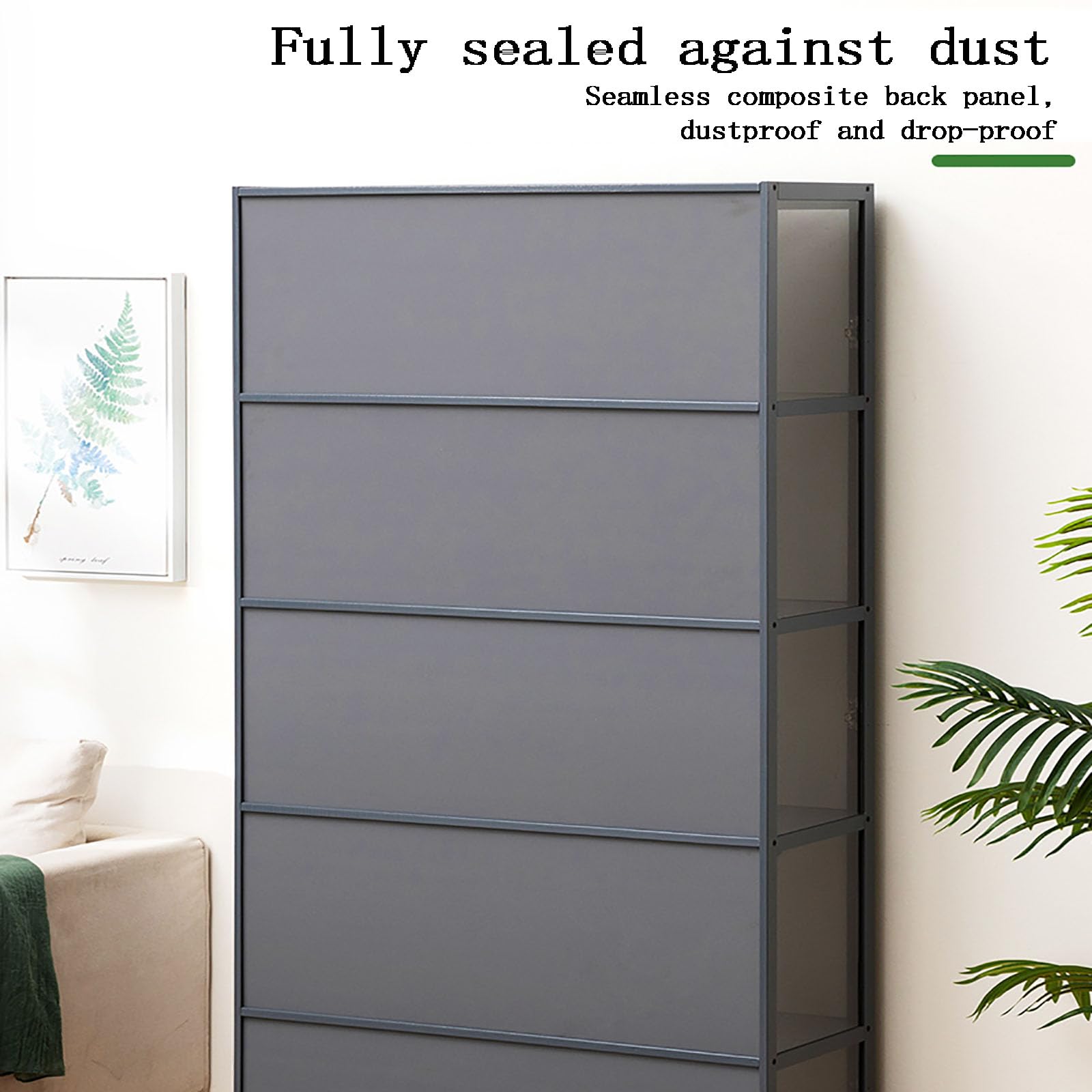 Vetrina Scaffale In Acrilico E Bambù Con Ripiani Regolabili - 62x33x161 Cm, Modulo Espositivo Da Parete In Grigio