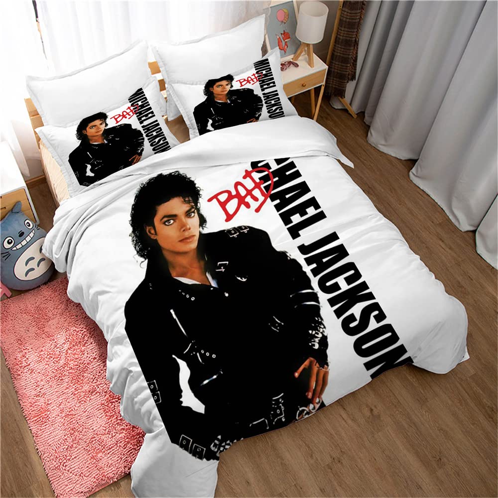 Ste-X Pattern 01 Bedding 200X200, Michael Jackson, Idol Singer Duvet Cover Set And 2 Pillowcases 80X80cm, 3 Piece Soft Fluffy Bedding Set With Zipper (220X230cm(King),)