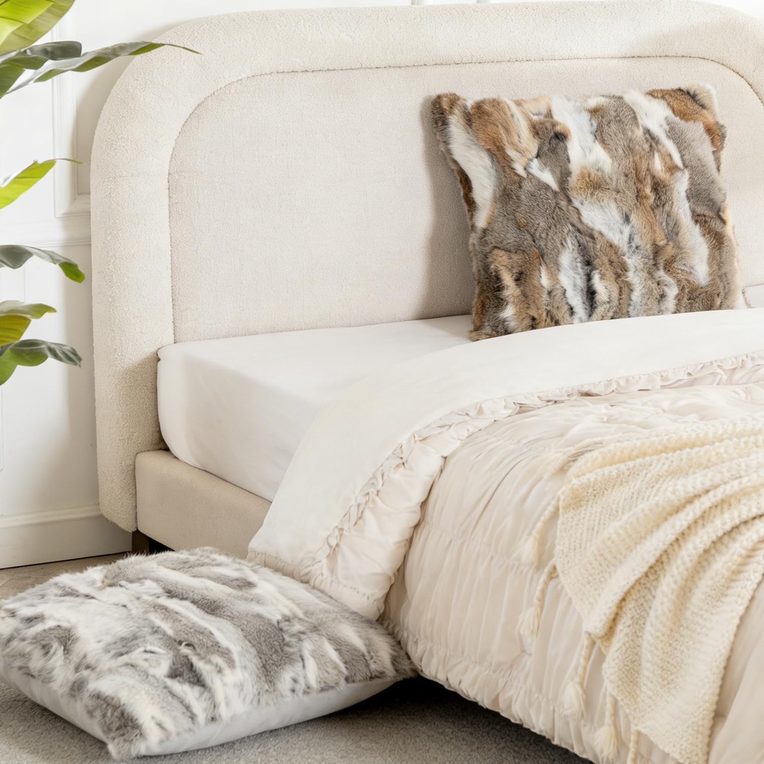 Rabbit Fur Throw Pillow Covers Neutral Decorative Pillowcase Soft Fluffy Plush Animal Skin 20"x20" Cushion Covers for Couch Sofa Bedroom Pillow Shell (Grey - Image 7