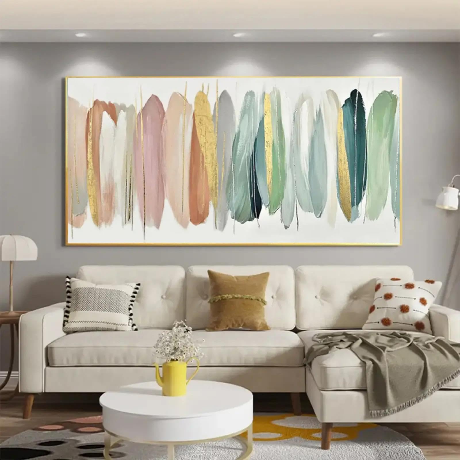 18meng Art Abstrakte Bilder Leinwand XXL 200x100 cm Modern Leinwandbilder Wandbild Bunt Feder Bilder Wandbild Kunstdruck Wohnzimmer Schlafzimmer Wanddekoration Bild auf Leinwand Ungerahmt
