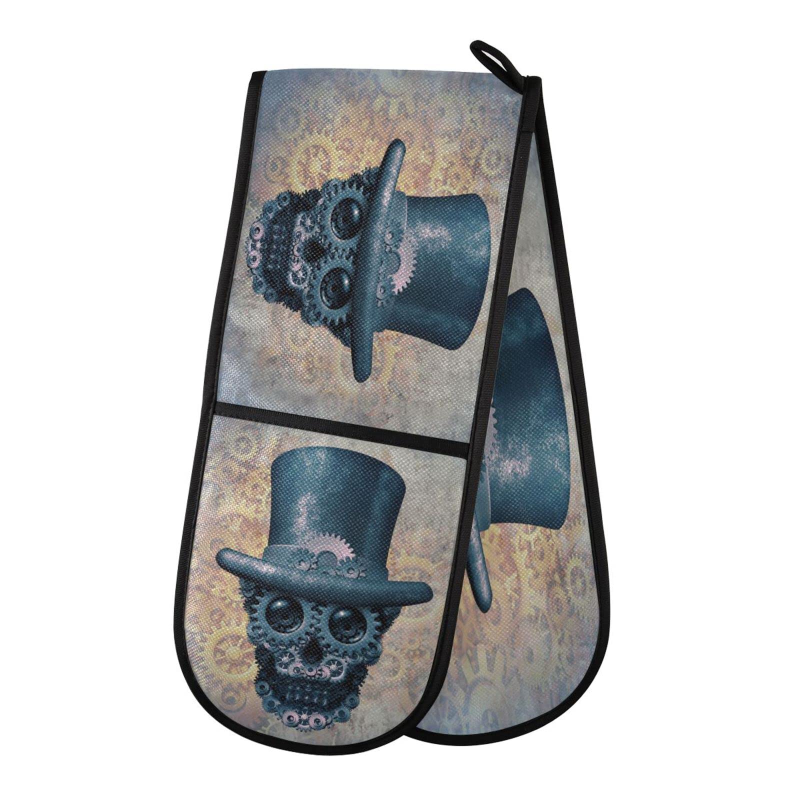 Double Oven Glove Gears and Cogs Sugar Skull Heat Resistant Double Ovens Mitt Modern Cooking Gloves Potholders