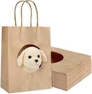 30Pcs Adopt A Puppy Party Gift Bags Animals Adoption Brown Treat Bags with Handle Holes Dog Cat House Party Supplies for Gift Giving Animal Theme Birthday Supplies (Stuffed Animals Not Included)