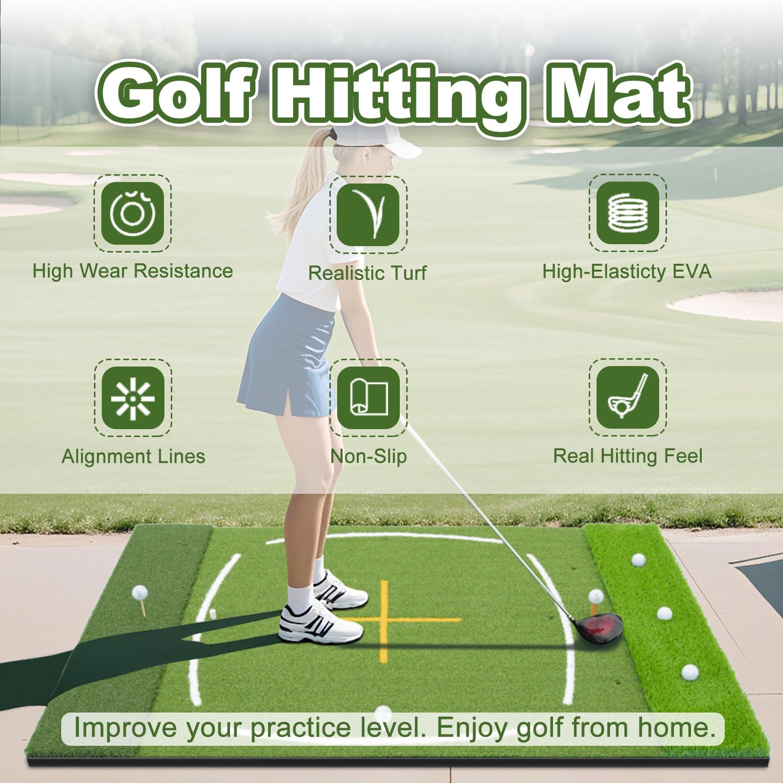 Duża Mata Golfowa Dual-Turf, Do Domu I Ogrodu | Trening Swing, Drive I Chip, Real Feel, Amortyzowana Podstawa Dla Golfistów