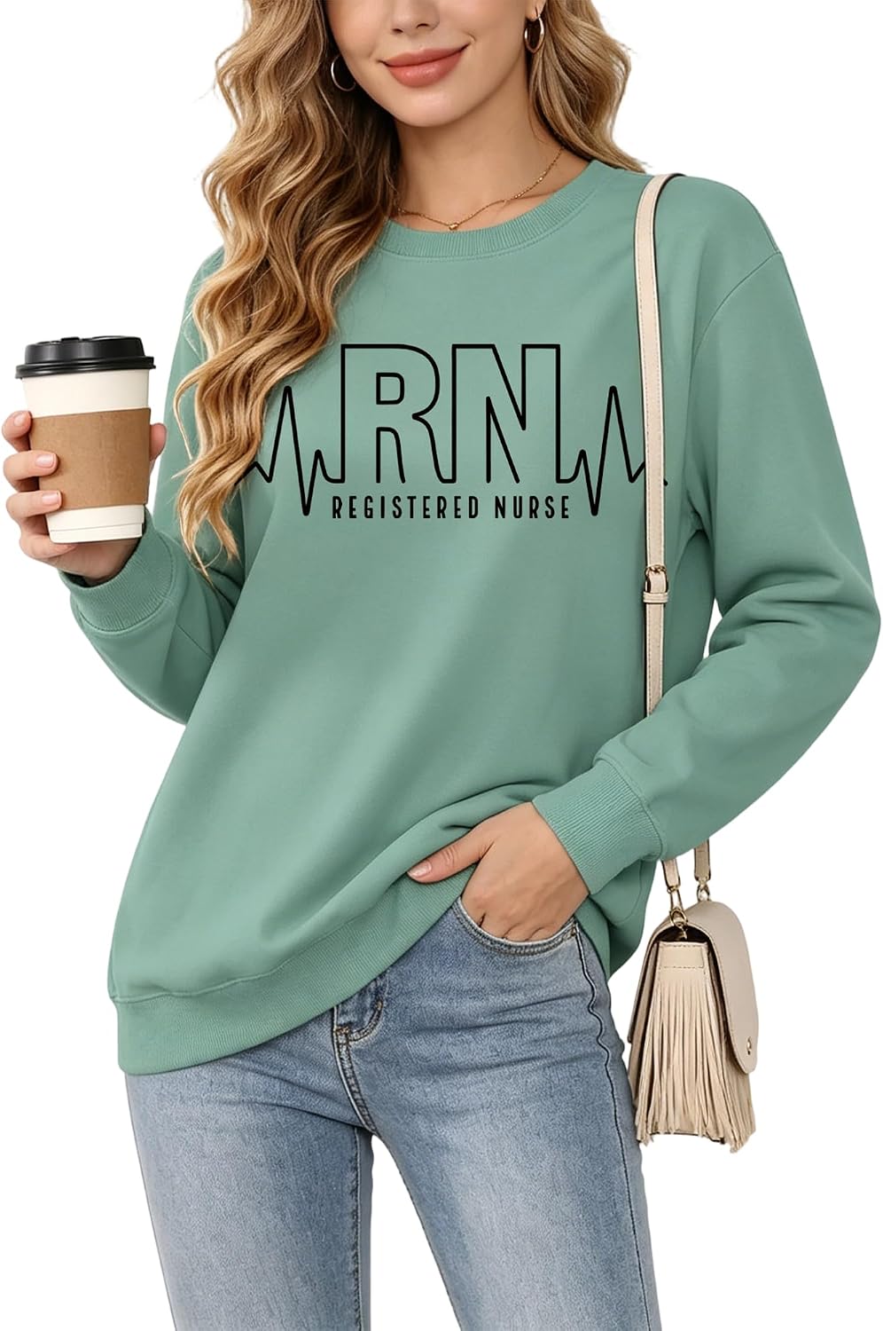 Registered Nurse Sweatshirt Women RN Nurse Long Sleeve Graphic Shirts Nursing School Student Pullover Tops