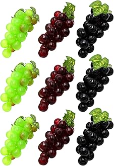 9 Bunches Artificial Grapes, 3 Colors Fake Grapes String,Lifelike Grape Cluster Fake Fruit for Wedding Home Kitchen Party Decoration