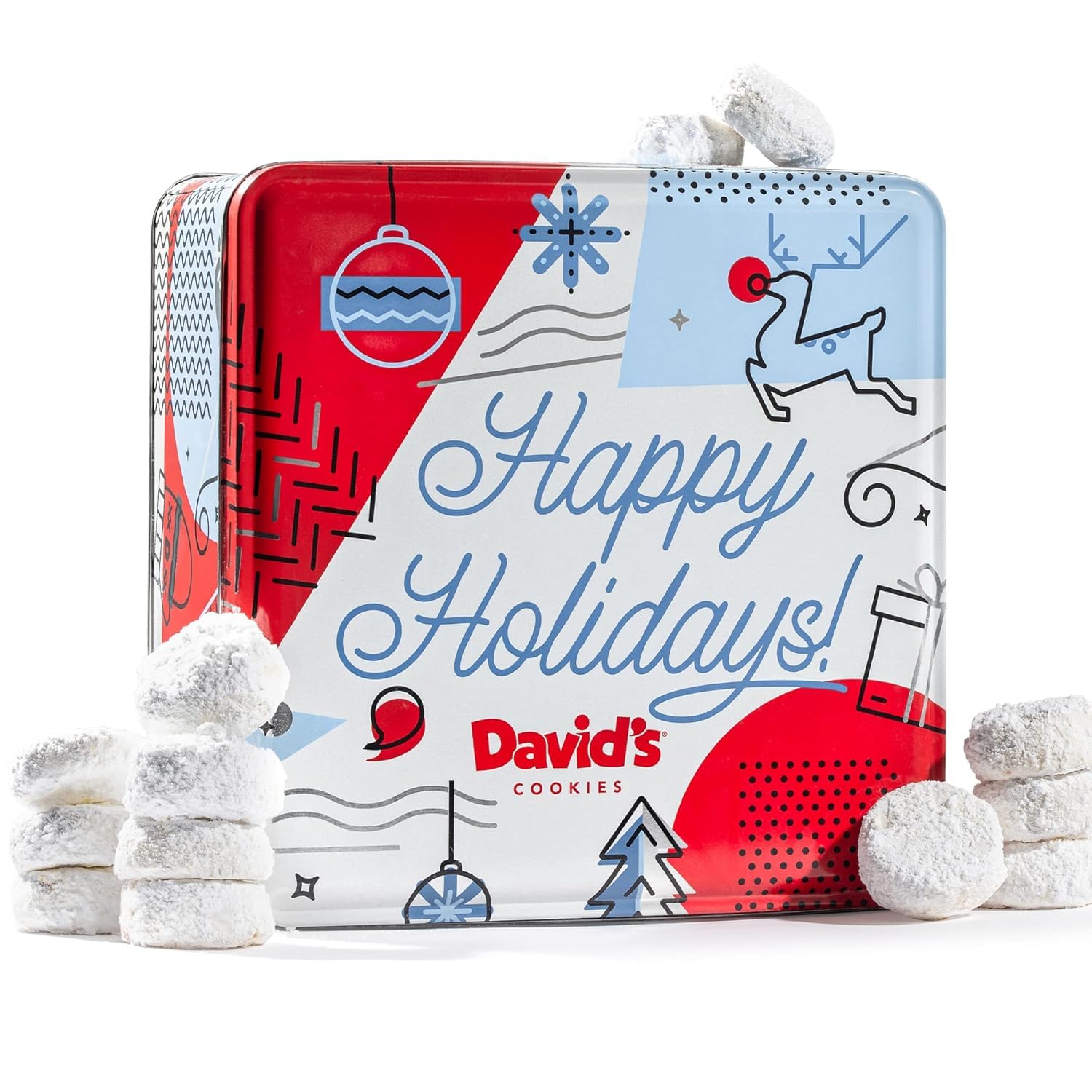 (( Best Before/07/02/2025))David’s Cookies Winter Wonderland Butter Pecan Meltaway Cookies Tin - Delicious Butter Cookies with Crunchy Pecans - Soft & Melt In Your Mouth Flavorful Cookies, Gourmet Holiday Food Gift Basket 2Lbs