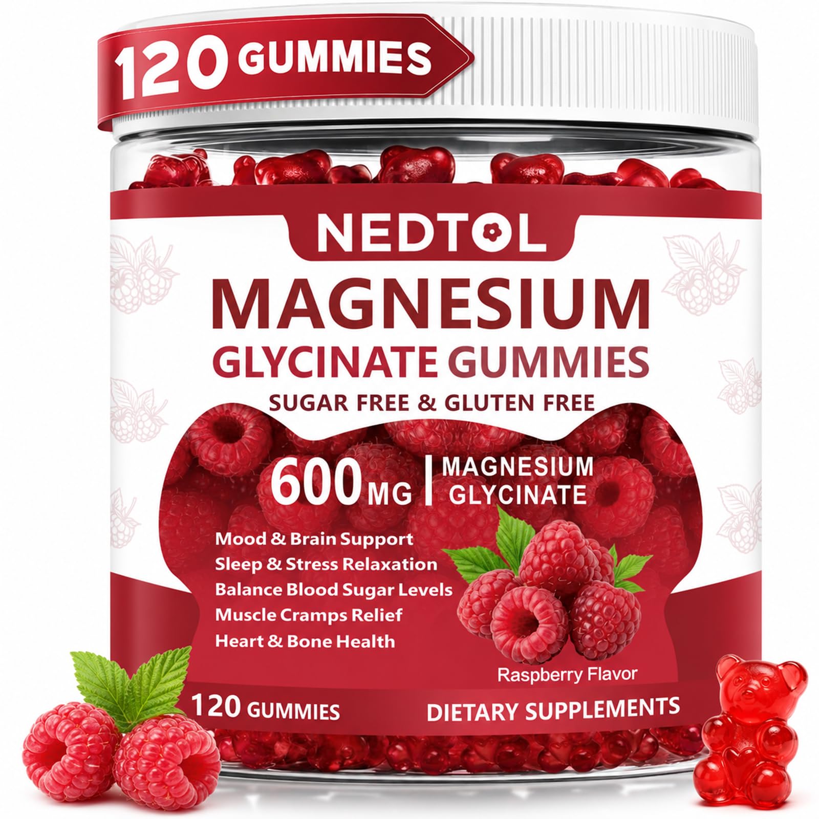 600mg Magnesium Glycinate Gummies,Sleep Support,Raspberry,120 Count 120 Count(Raspberry)