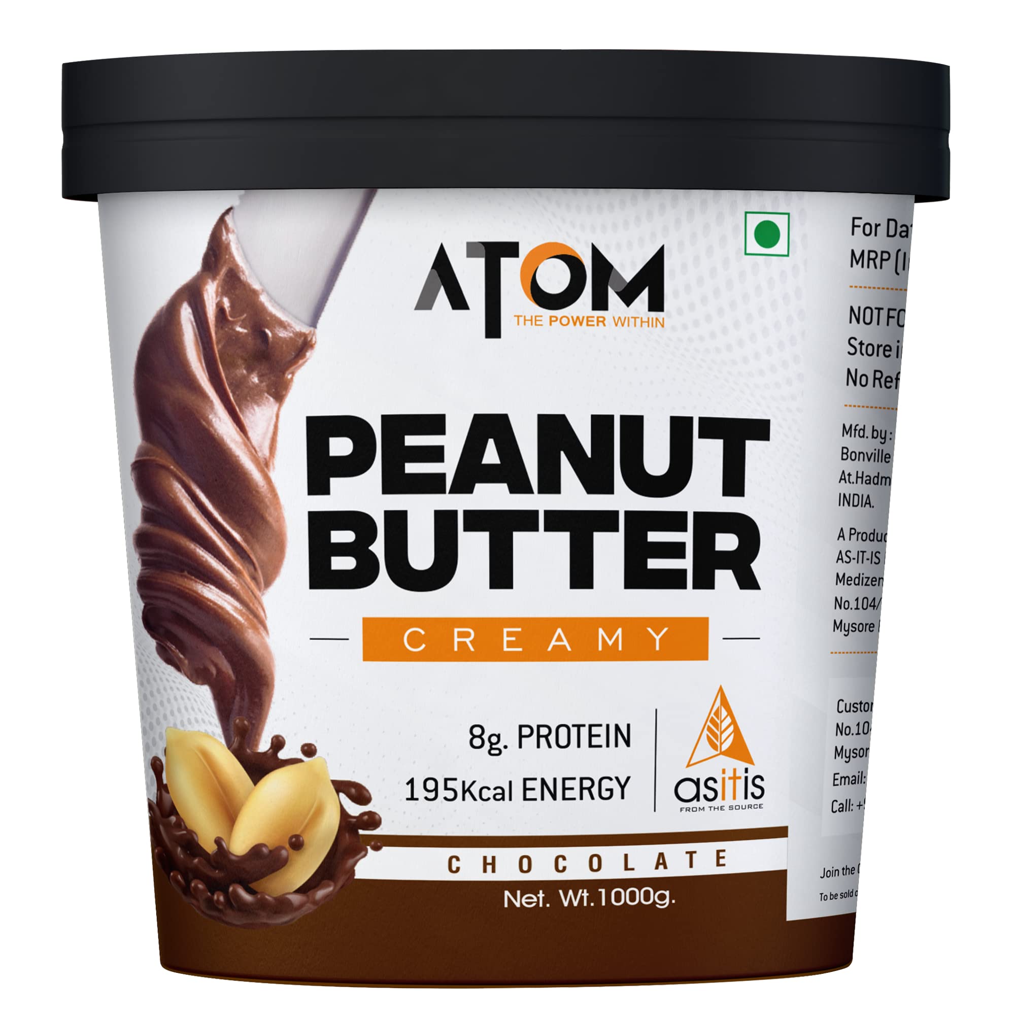 Asitis Nutrition ATOM Chocolate Peanut Butter Creamy 1Kg | Gluten Free | Cholesterol Free