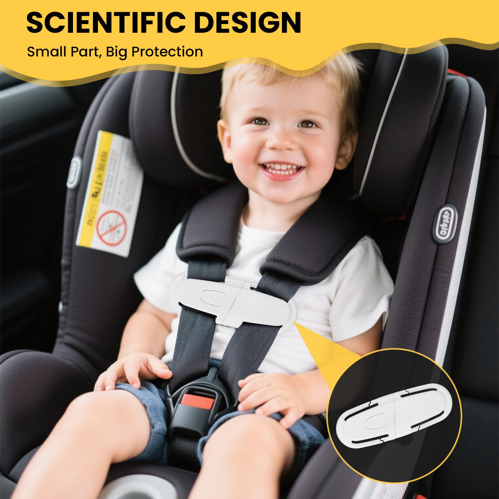 1 clip de sécurité pour siège enfant - 10 couleurs différentes - Fixateur de ceinture pour siège auto, poussette et chaise haute - Clip de poitrine réglable (blanc) - 3