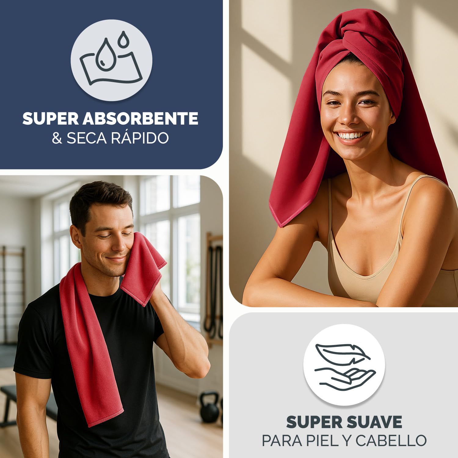 Blumtal Set de 2 Toallas de Microfibra - 80x40 cm, Secado Rápido para Gimnasio - Pequeña, Rojo