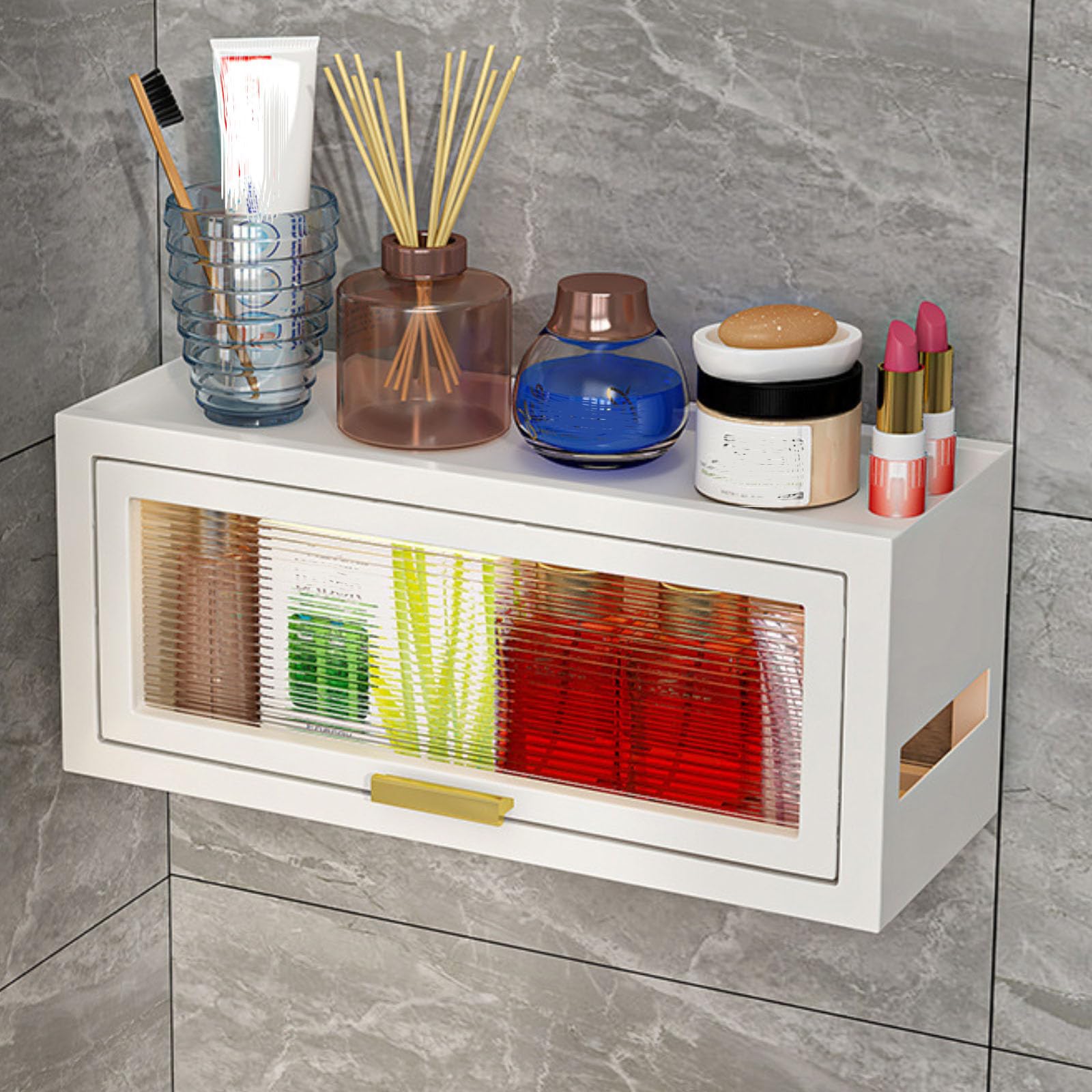 Estante De Almacenamiento sobre El Inodoro con Puertas, Gabinete De Pared Pequeño, Estantes Flotantes Montados En La Pared, Casillero Cosmético para Baño Y Cocina,Blanca,Hanging