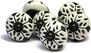 Sponsored Ad - OwlKraft Set of 6 Vintage Theme Black and White Flower Design Ceramic Knobs - Cabinet knobs - Drawer knobs...