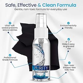 Purity Eyeglass Cleaner Family Pack - Multi-Size Lens Cleaner Kit - 1x1oz, 1x2oz, 1x4oz, 1x8oz Bottles + 4 Premium Microfiber Cloths - Safe for All Lenses, Eyeglasses, & Screens - Streak-Free Formula