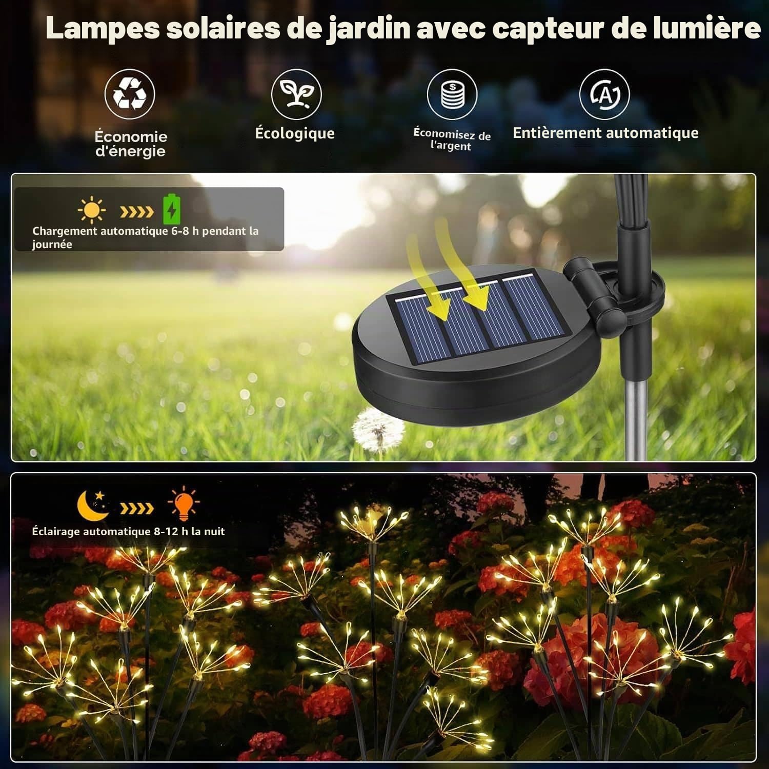 Redefun Lampe Solaire Exterieur Jardin 2 Pièces 160 LED Feu d'artifice Solaire, 8 Modes Éclairage Extérieur Luciole Solaire, Étanche Lumière Solaires pour Jardin Pelouse Terrasse Noël Décoration