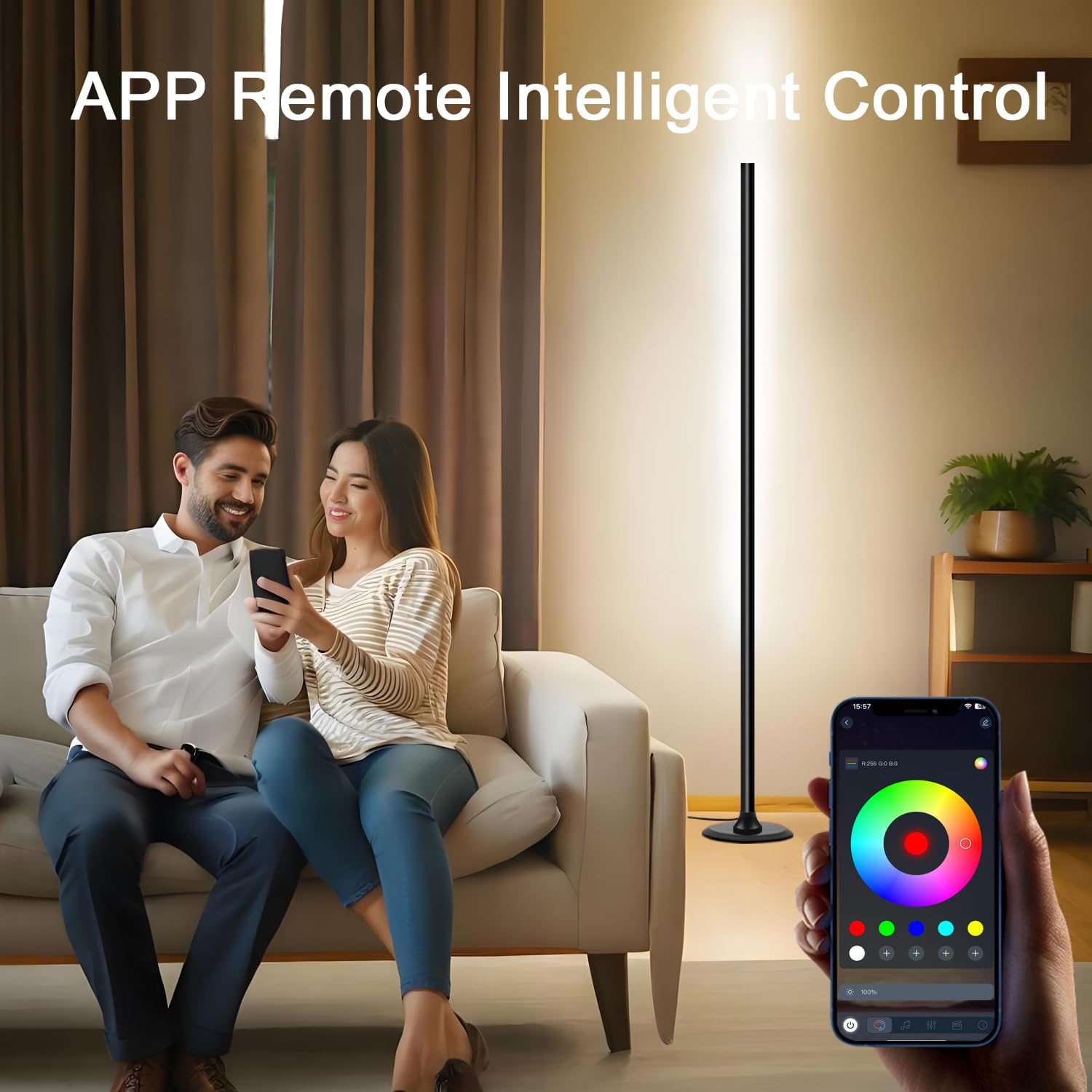 Lampe sur Pied LED 1 Pièces 1,2 m–Lampadaire Dimmable RGBW pour Salon avec Télécommande et Application,16 Millions de Couleurs,Sync musique,234 Modes Dynamiques,33 Modes Thématiques–Noir