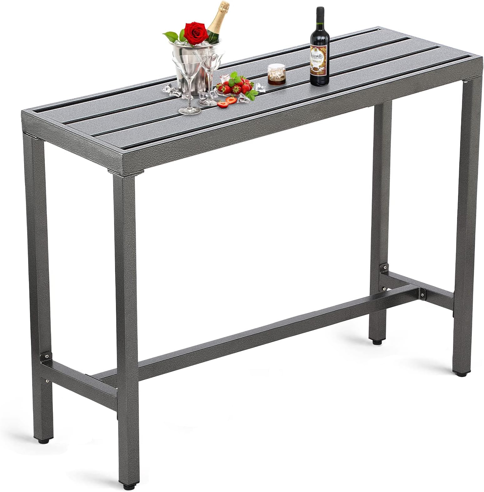 Outdoor Bar Table, Patio Counter Height Bar Table, 47" Rectangle Bar Table for Patio, Garden, Yard, Balcony, Poolside (Grey, 47inch-Length)