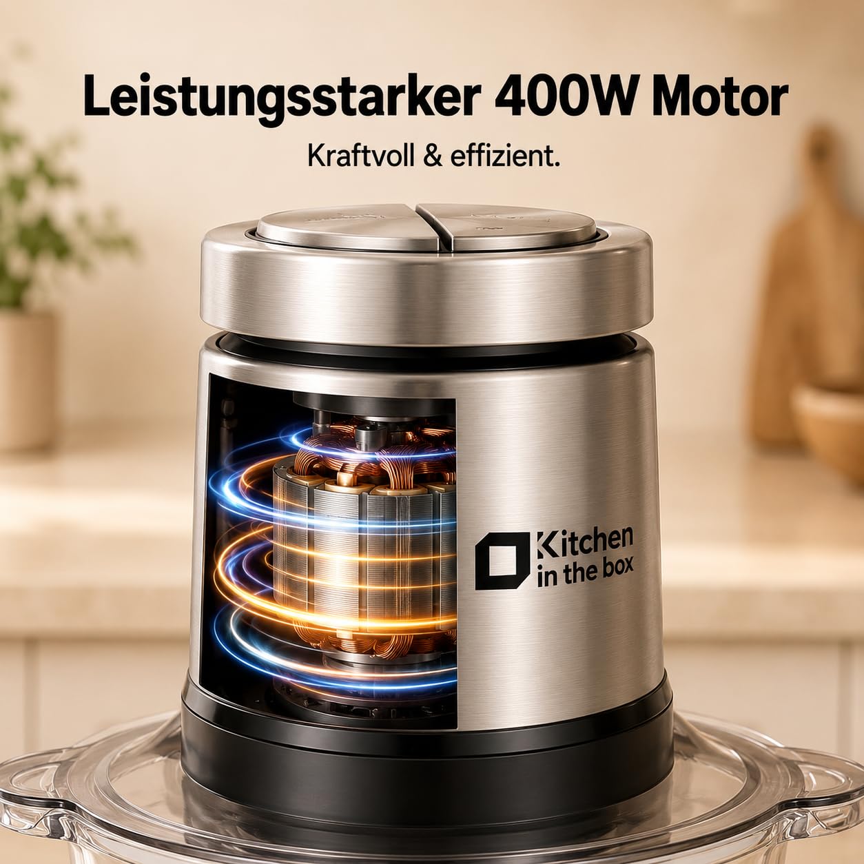 Kitchen in the Box Zerkleinerer küche Elektrisch mit 2 Schüsseln (1L Glasschüssel+2L Stahlschüssel),400W Multizerkleinerer fleischwolf mit 2 Bi-Level Klingen für Fleisch,Babynahrung,Obst,Gemüse