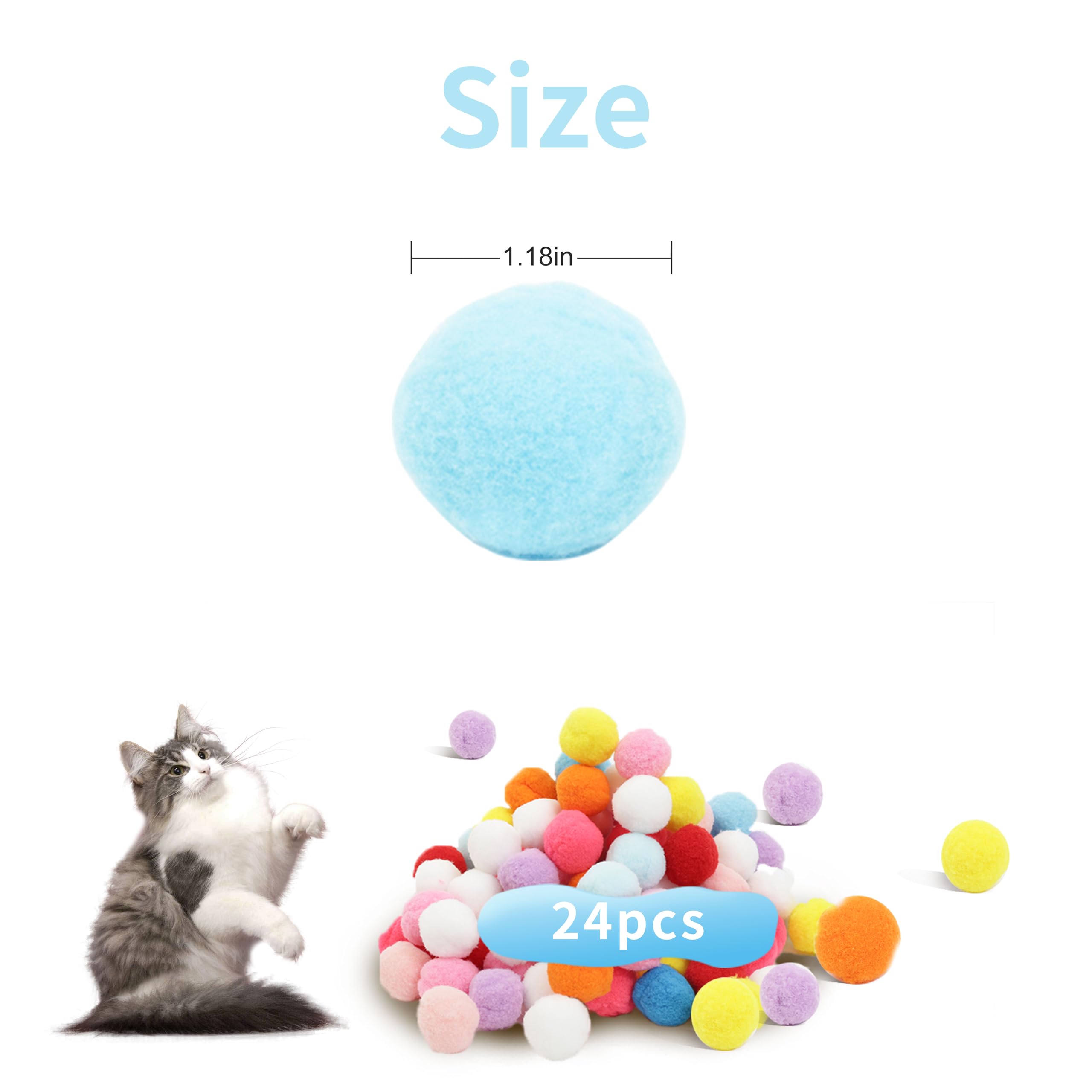 24 bolas coloridas para mascotas, bolas de felpa suave, pelota de juguete favorita del gato, juguete interactivo para gatos.