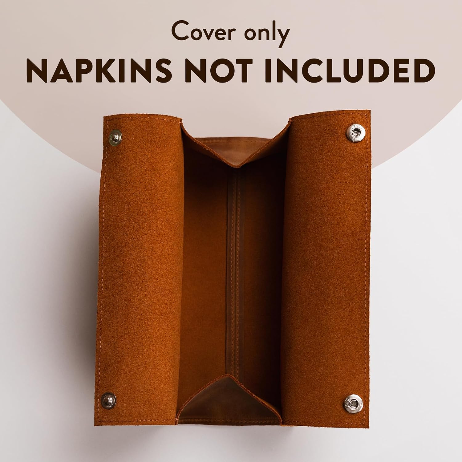 Leather Tissue Box Cover - Genuine Leather Tissue Holder for Standard Rectangular Boxes, Decorative Tissue Case with Snap Closure, Tissue Box Organizer for Home Office Car, Warm Brown