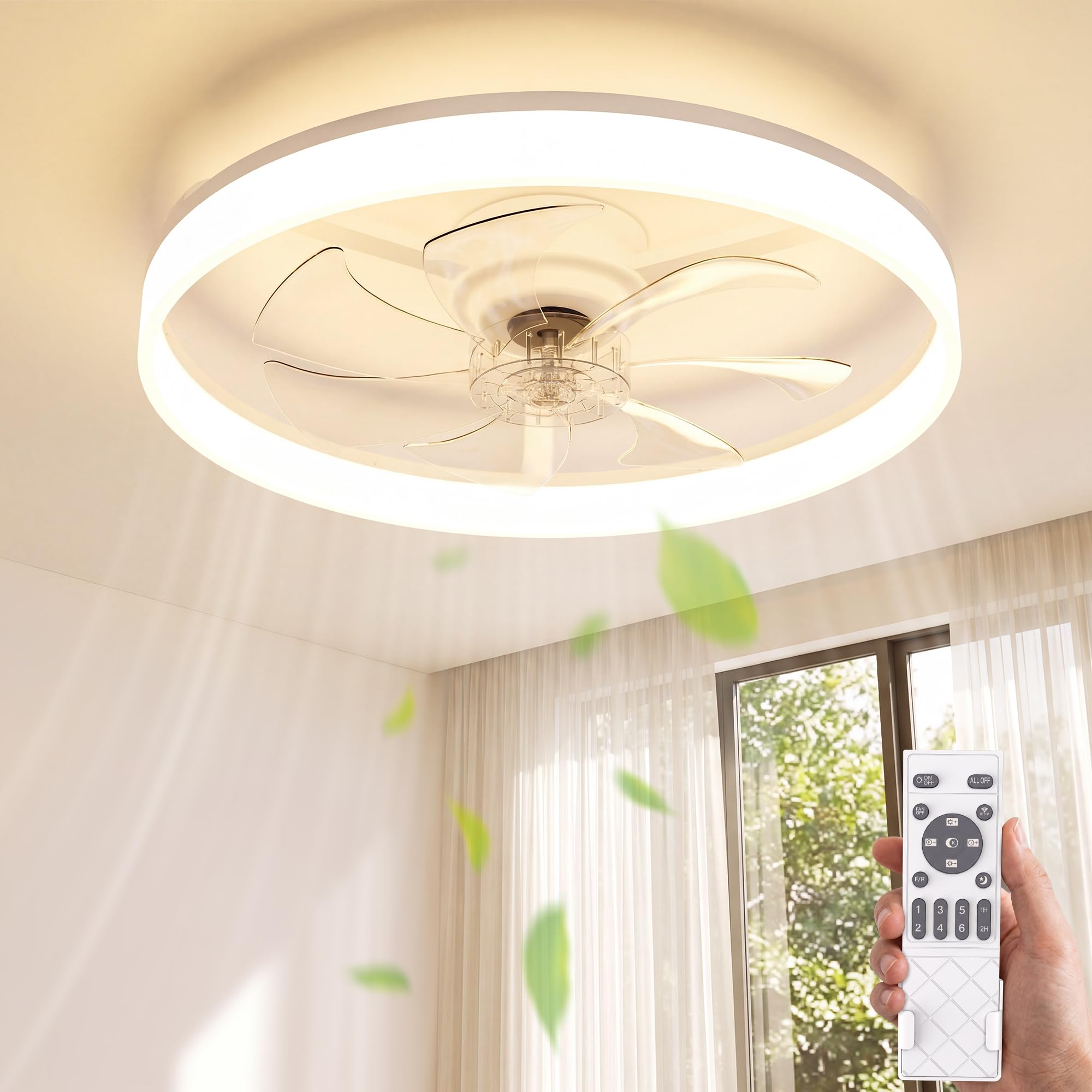 NIORSUN Ceiling Fan with Light, Ceiling Fan Light with Remote,60CM White