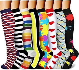 CHARMKING Compression Socks for Women & Men Circulation (8 Pairs) 15-20 mmHg Best Calf Socks Support for Athletic Cycling