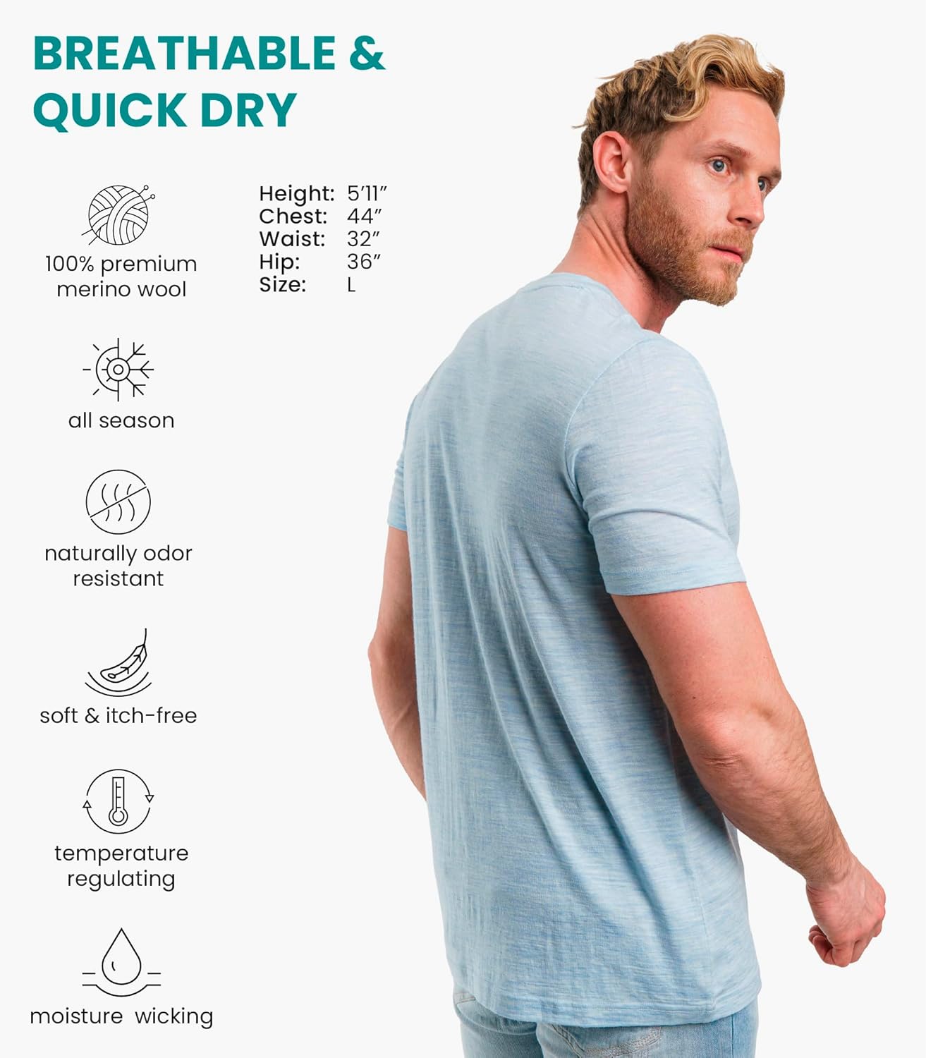 Merino Wool T-Shirt Mens - Merino Wool Undershirt Thermal Shirt for Men and Hiking Socks - Image 2