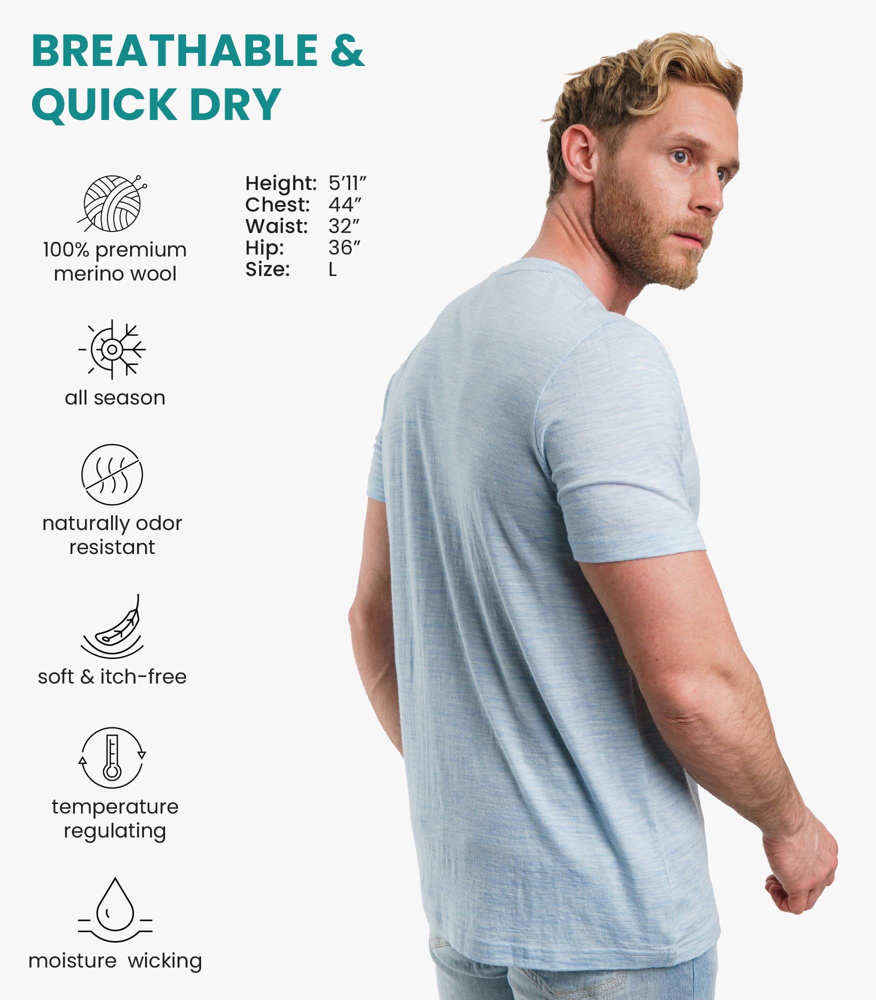 Merino.tech Merino Wool T Shirt Mens - Merino Wool Base Layer Men Undershirt Lightweight + Hiking Socks