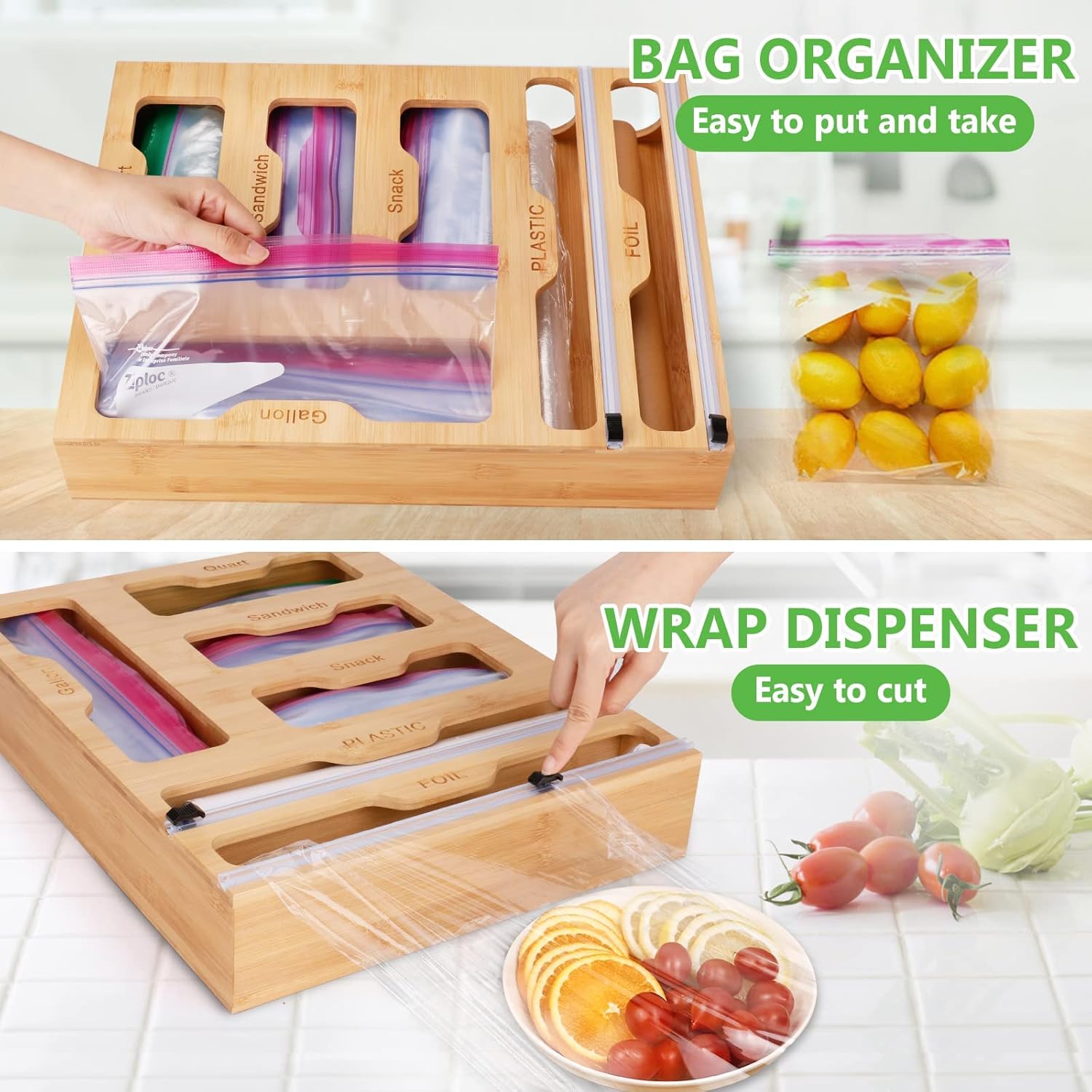 Buy TOOVREN Ziplock Bag Storage Organizer and Wrap Dispenser with