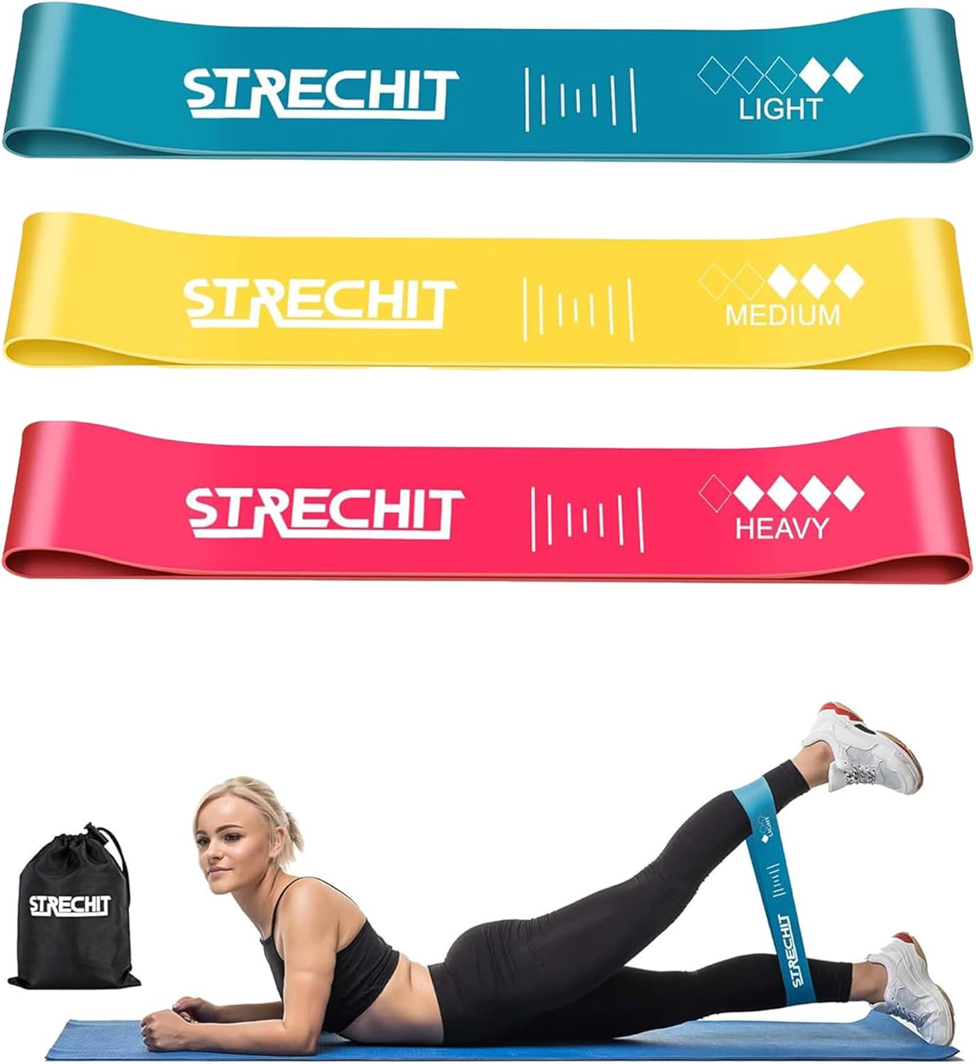 Resistance Bands for Men and Women with Different Resistance Levels for Shaping Legs & Glutes - Exercise Band for Gym, Yoga, Home Exercise, Workout with Carrying Bag & Posture Guide