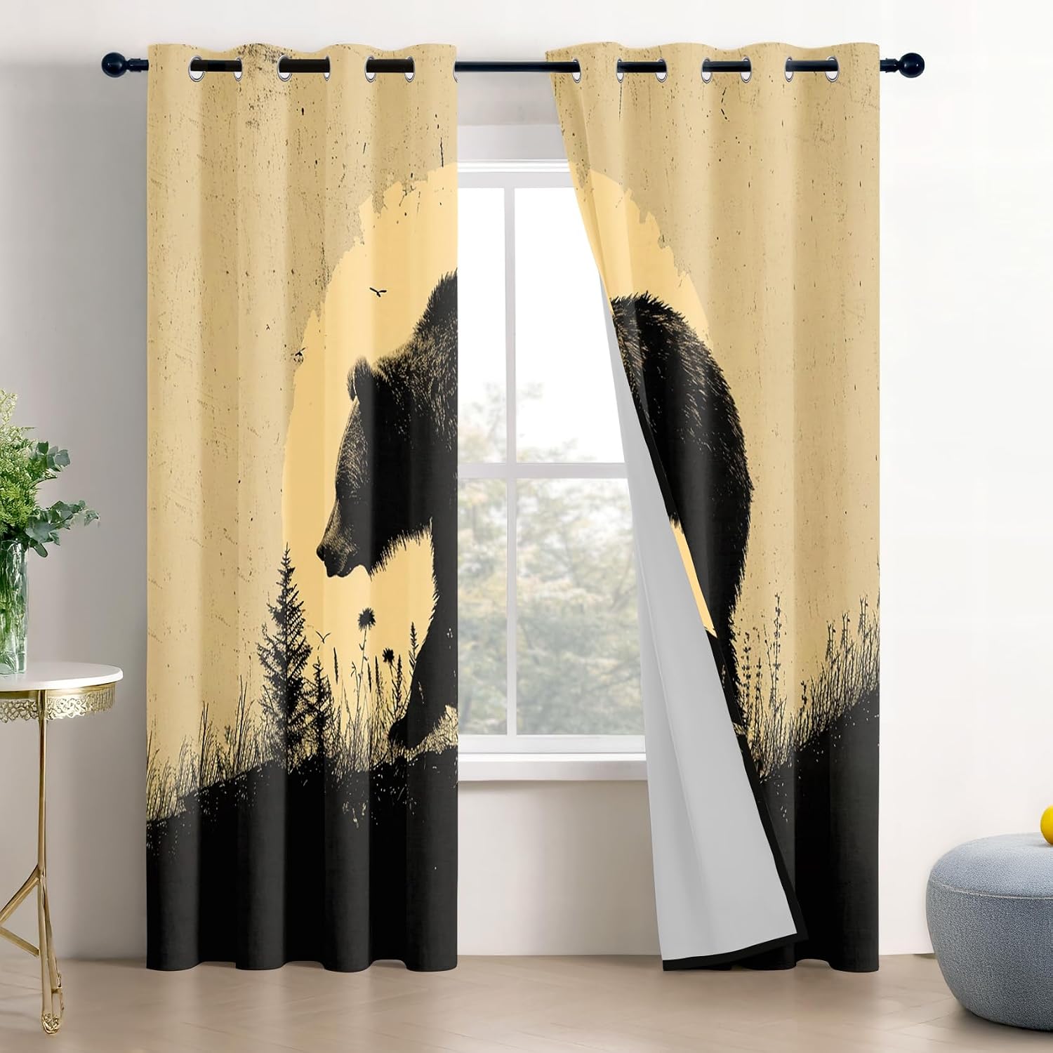 Bear Curtains 63 Inch Length - Wildlife Cabin Animal Grizzly Patterned Blackout Curtains for Living Room Bedroom, Room Darkening Grommet Drapes Window Treatments, 2 Panel Set