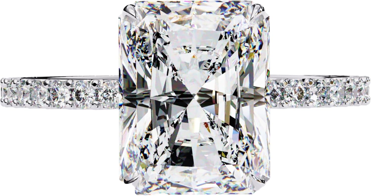 4.00CT Radiant Cut Moissanite With Lab Grown Diamond Engagement Gift Ring, Unique Pave Setting Solid Gold Proposal Ring, Birthday Gift, CVD Radiant Ring