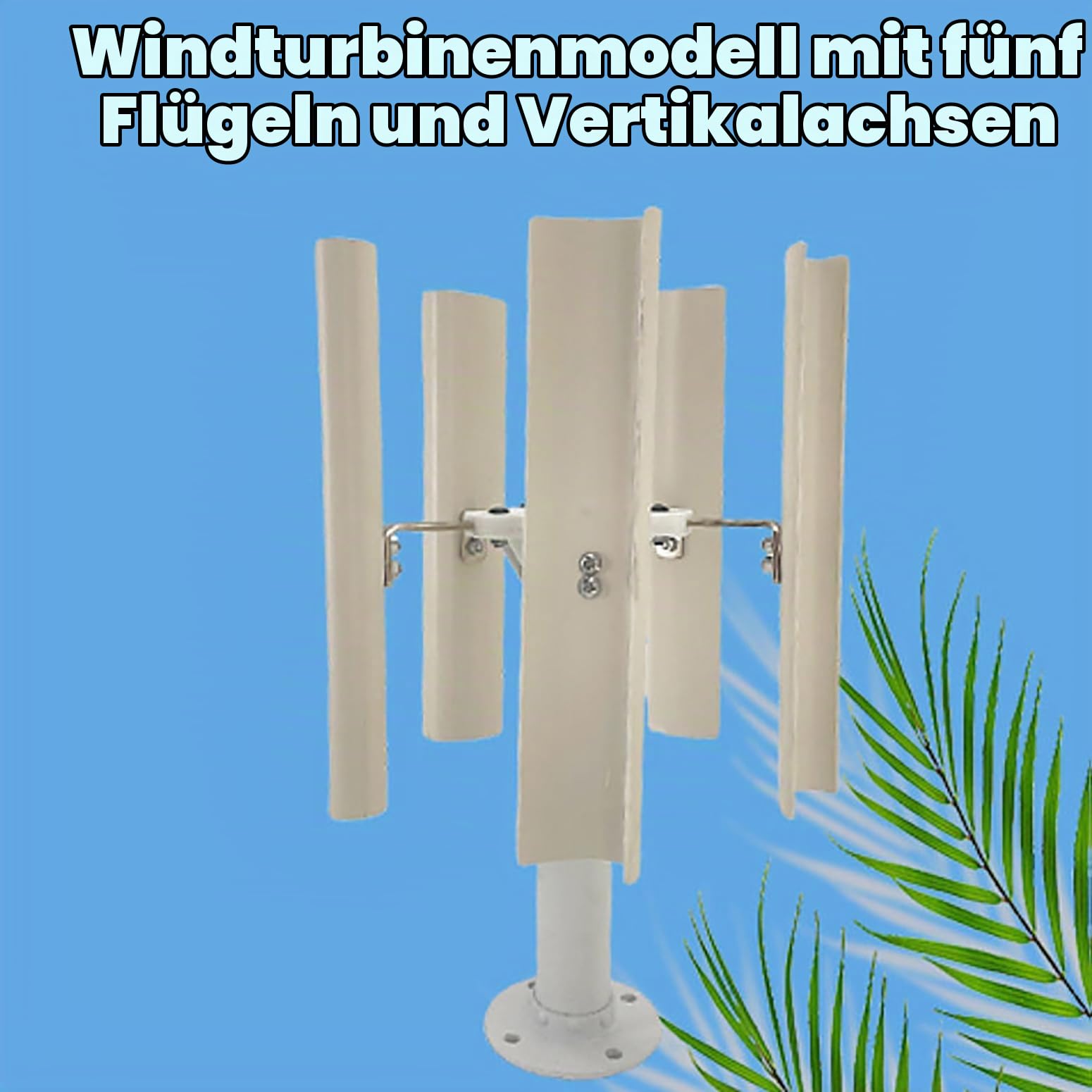 35W DIY Vertikaler 5-Blatt-Windgenerator-Modell 12V Dreiphasiger Bürstenloser Permanentmagnet-Generator, Reinkupferspule Windmühle Mit Niedriger Geschwindigkeit Für Außenbeleuchtung,Weiß