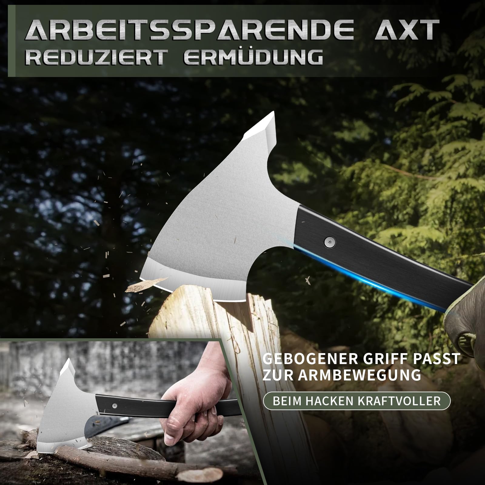 Volle Tang 15 Zoll Camping Hatchet mit geschmiedetem Stahlbau Leder Griff - Hochkarbon-Stainless-Steel, Mehrzweckwerkzeug für Outdoor, Jagd, Notfälle (SMALL)
