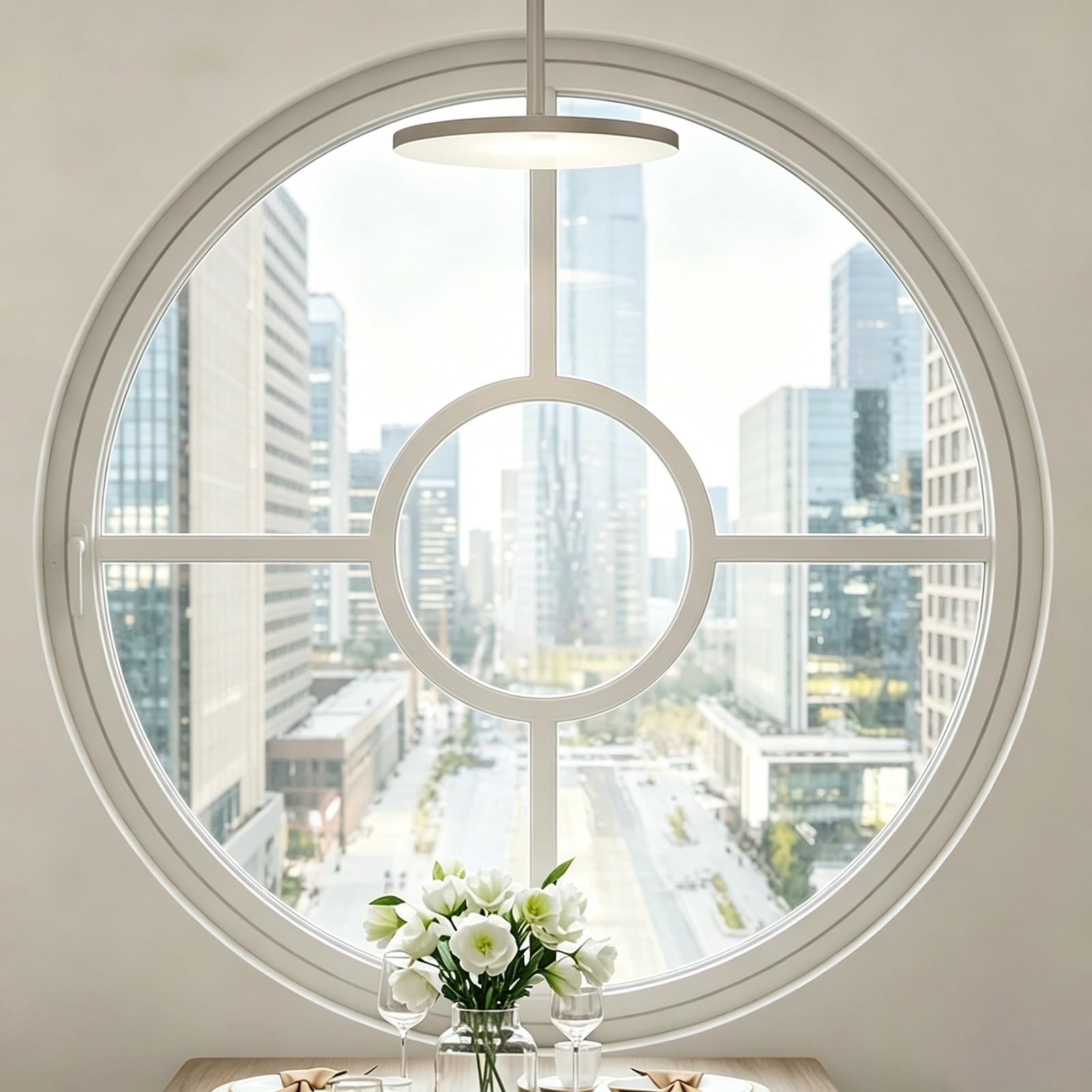 360° Rotatable Round Window With Tempered Glass And Aluminum Frame Round Rotating Porthole Window With Lockable Handle,Ventilation Window,For Shed, Basement, Bathroom, Shop(White/Clear,50cm/19.6in)