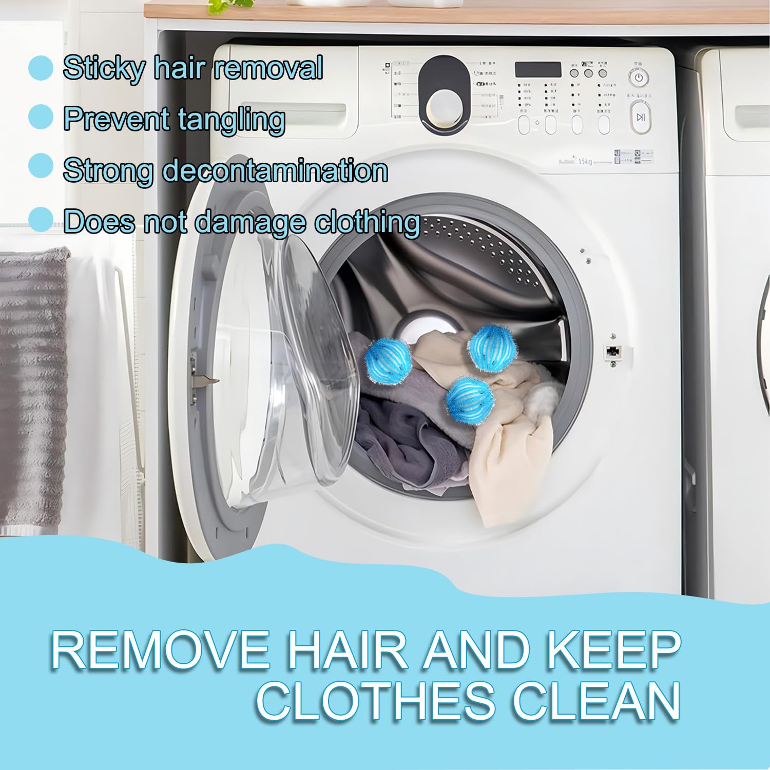 Anti Poil Machine à Laver，Réutilisable Boule Anti Poils Machine a Laver，Enlever des Vêtements Poils Animaux Machine a Laver，Attrape Poil Machine a Laver pour Vêtements et Literie (Bleu) - 4