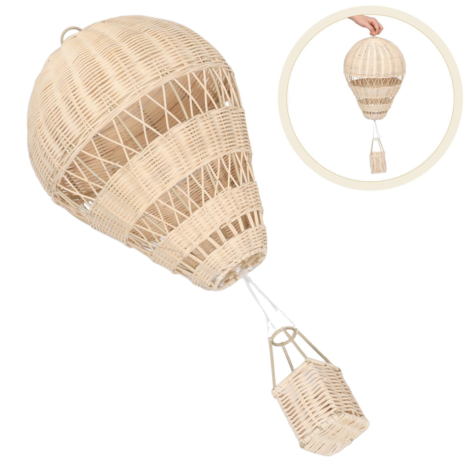 Operitacx Handgewebter Pastoraler Stil aus Rattan Heißluftballon mit Lichterkette Dekorative Deko Hängende für Kinderzimmer und Wohnzimmer