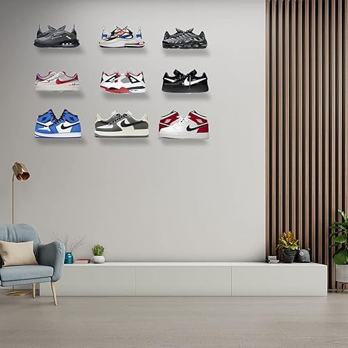 Miniatura 7 de Zapatero flotante de acrílico para montaje en pared, estante de almacenamiento transparente para uso doméstico, estante de exhibición de zapatos con