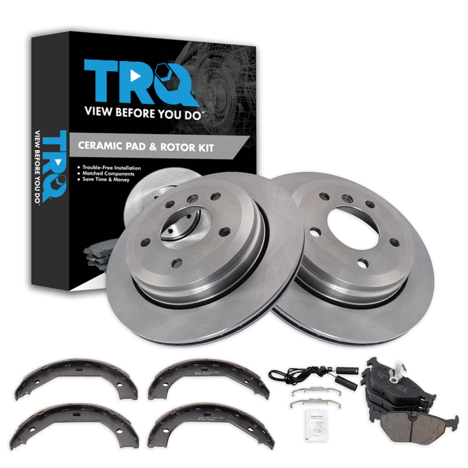 TRQ Rear Brake Pad and Rotor Set Ceramic Compatible with 2001-2005 BMW 325xi